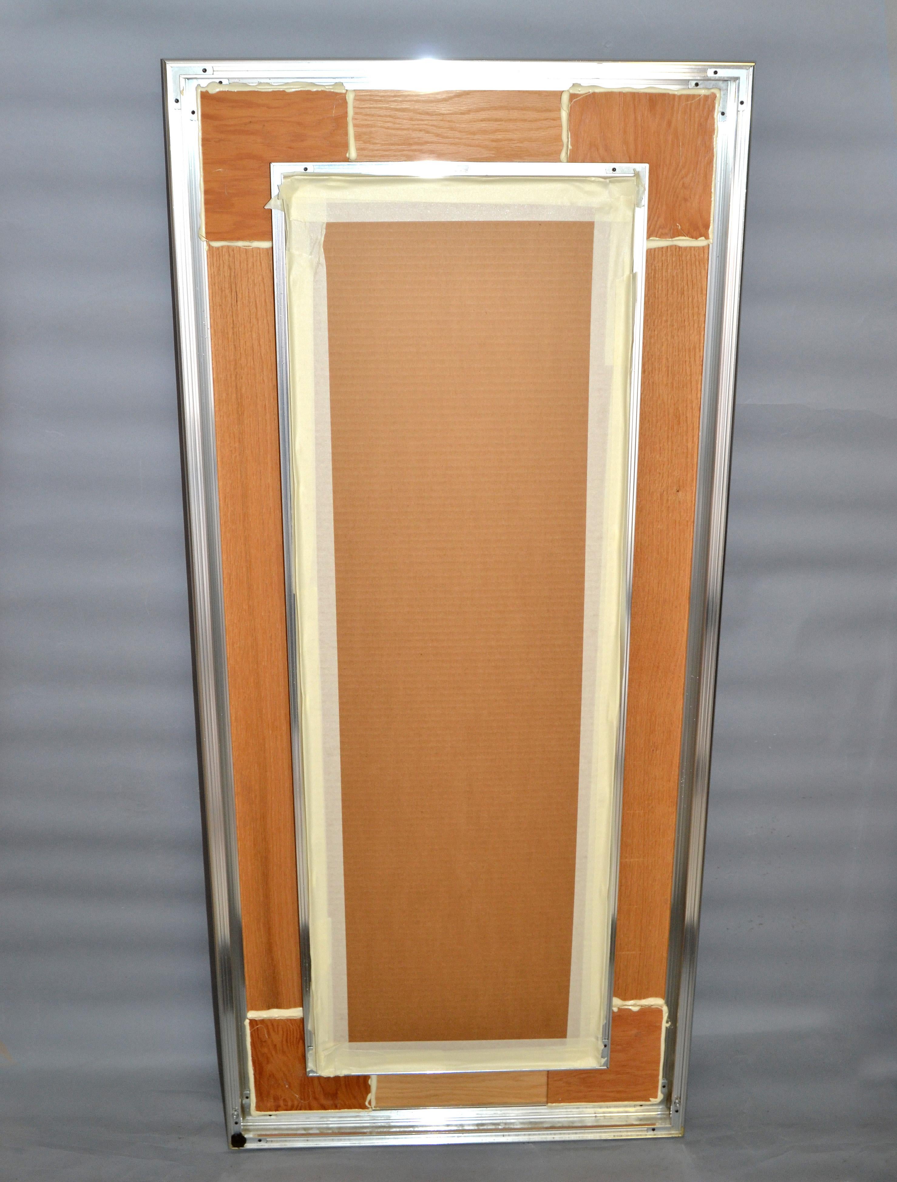 Mid-Century Modern Rectangular Chrome & Bamboo Wall Mirror For Sale 8