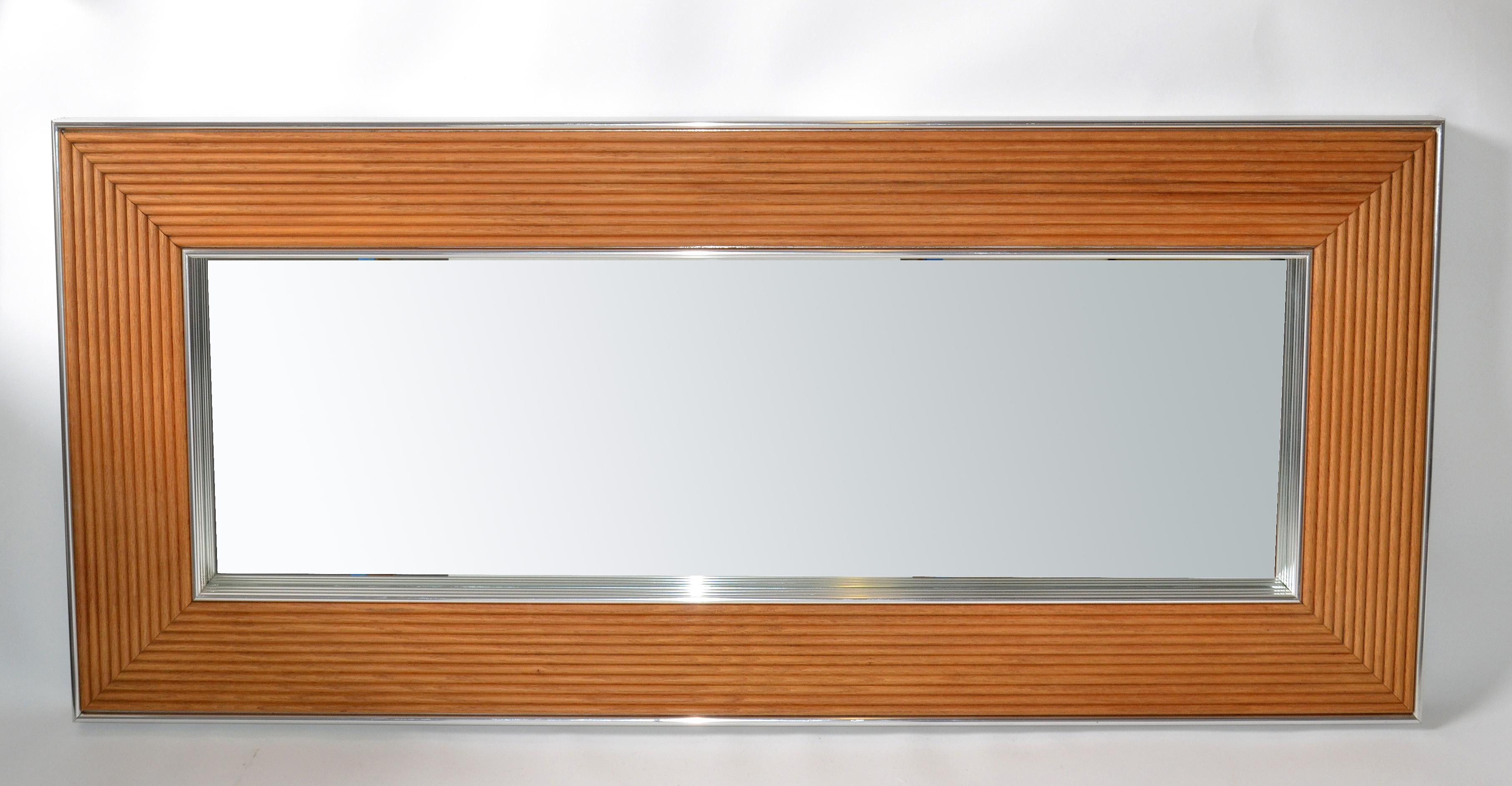 Moderner rechteckiger Wandspiegel aus Chrom und Bambus aus der Mitte des Jahrhunderts im Angebot 8