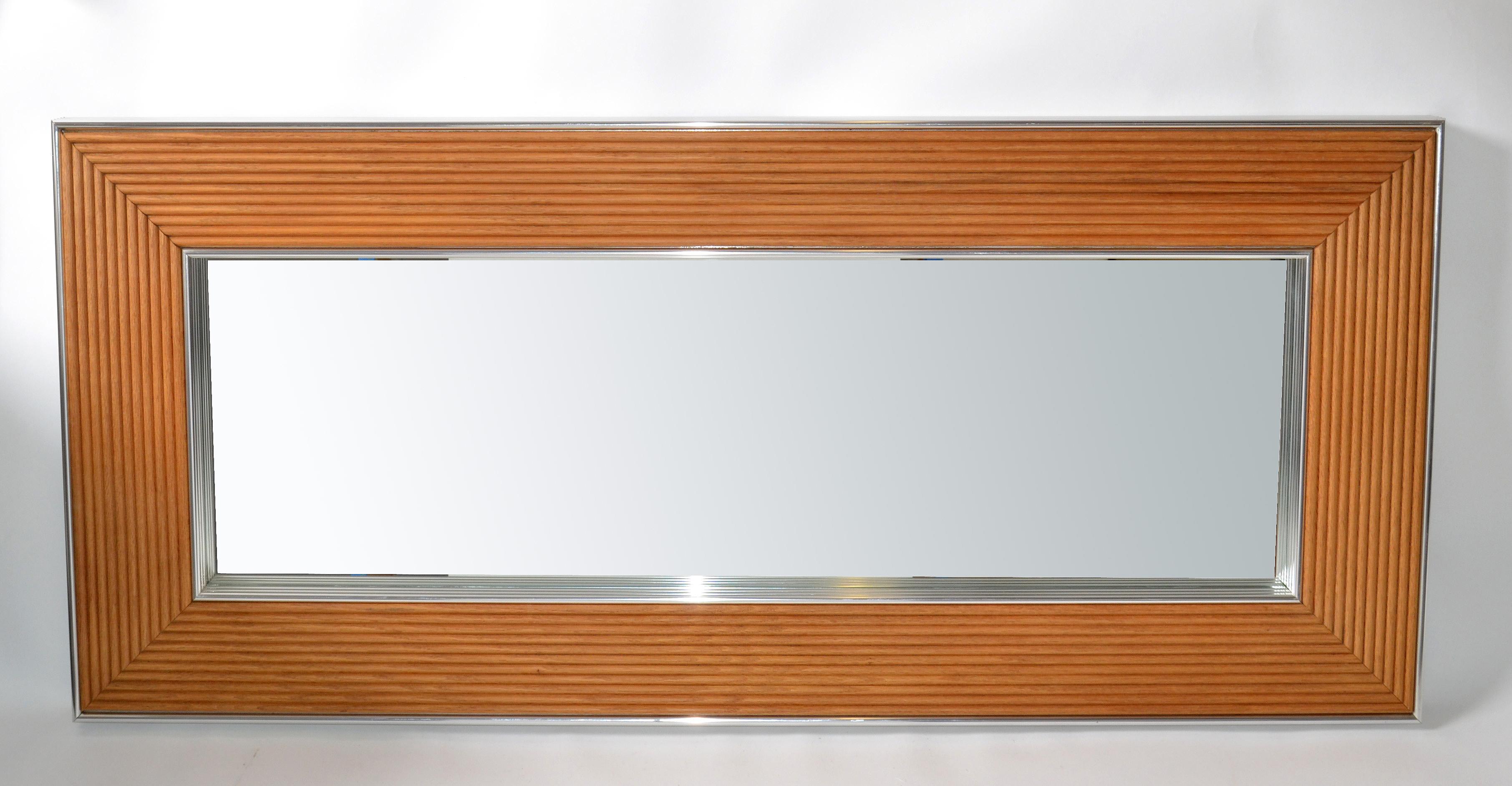 Mid-Century Modern Rectangular Chrome & Bamboo Wall Mirror For Sale 9
