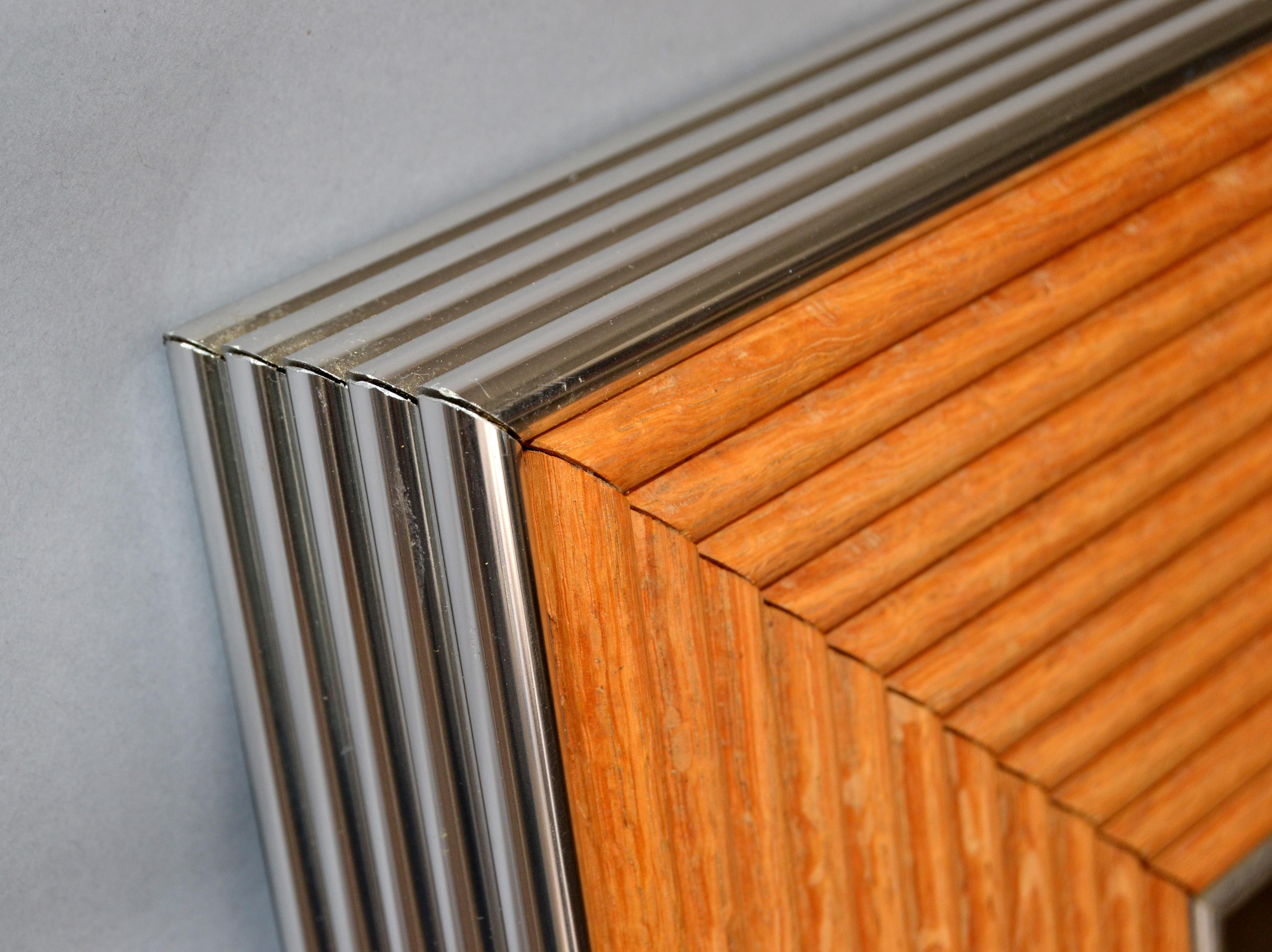 Mid-Century Modern Rectangular Chrome & Bamboo Wall Mirror For Sale 2
