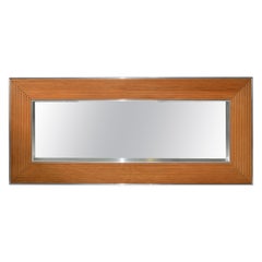 Espejo de pared rectangular de bambú y cromo moderno de mediados de siglo