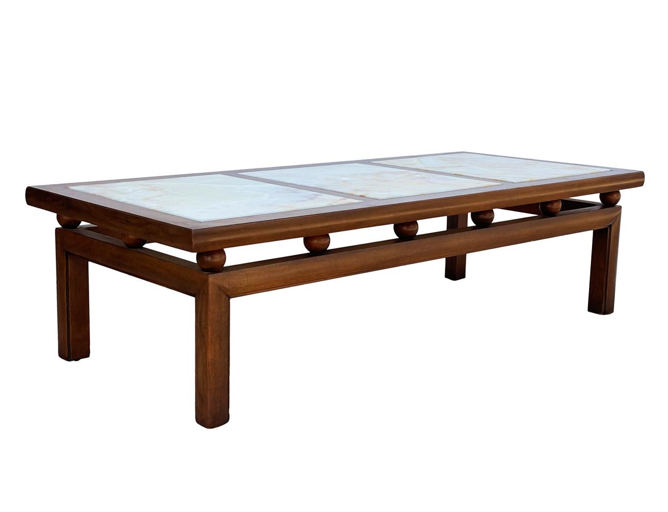 Mid-Century Modern Rectangular Cocktail Table in Walnut with Onyx Marble For Sale 2