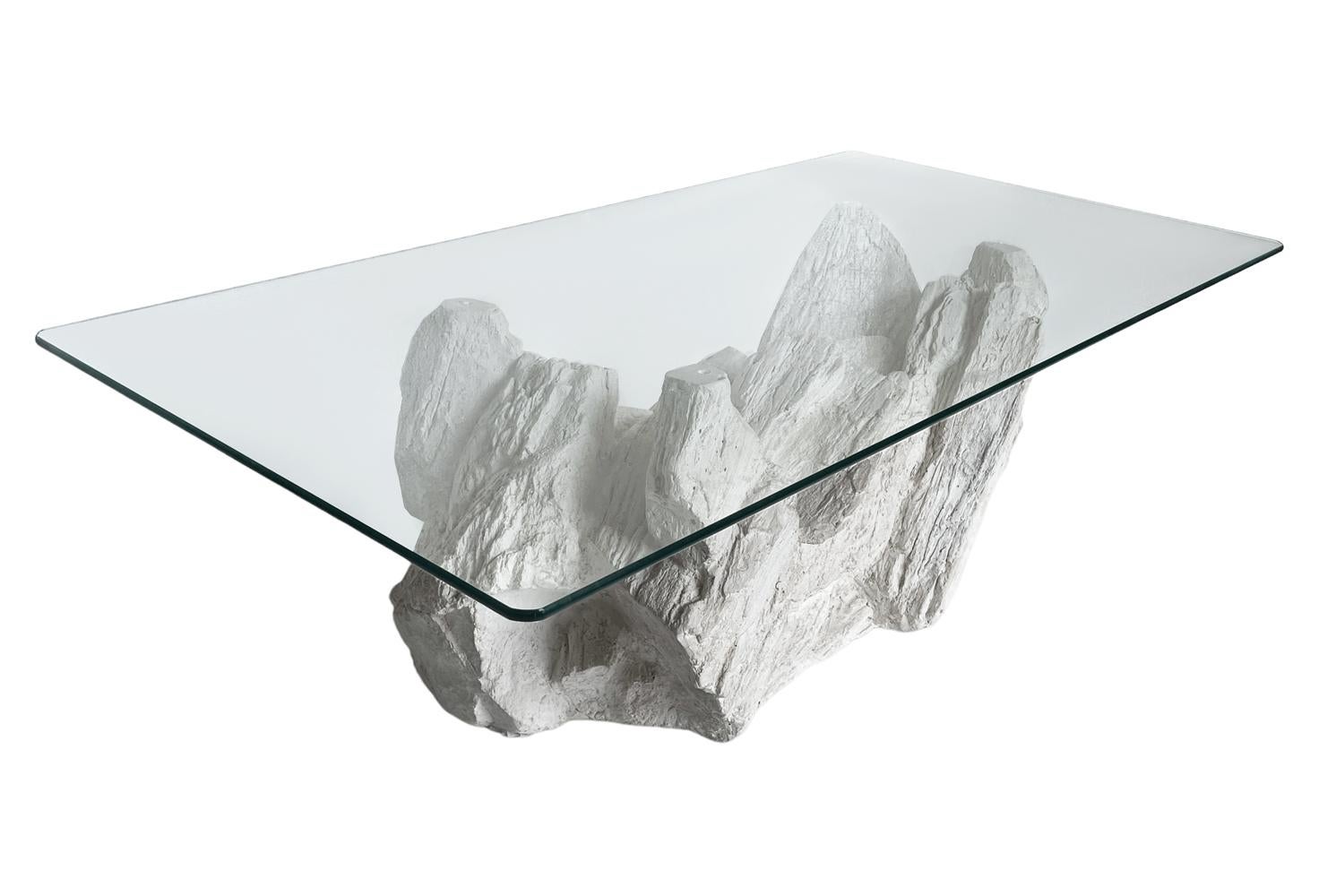 Mid-Century Modern Mid Century Modern Rectangular Coffee Table after Sirmos in Plaster Rock Form For Sale