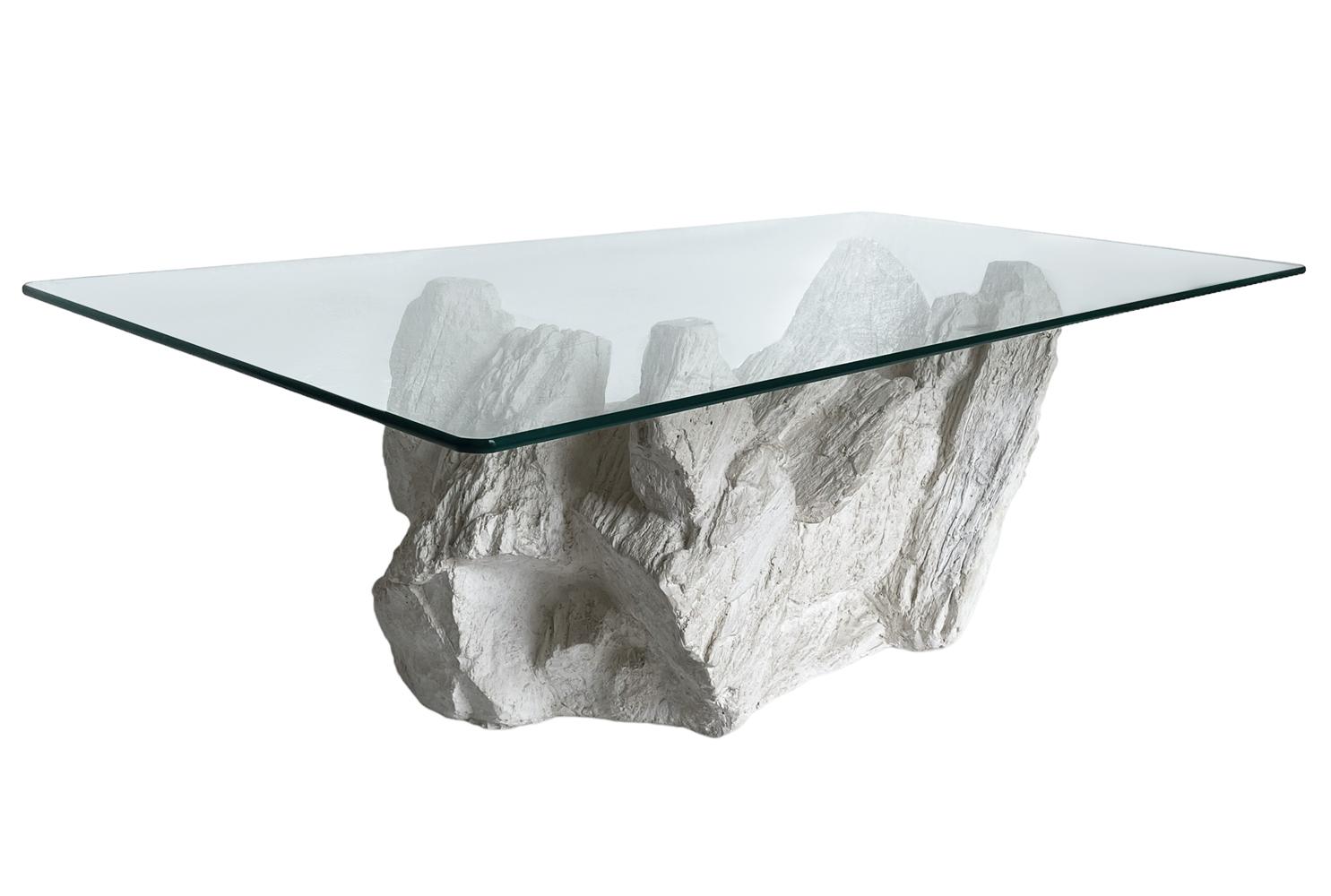 Late 20th Century Mid Century Modern Rectangular Coffee Table after Sirmos in Plaster Rock Form For Sale