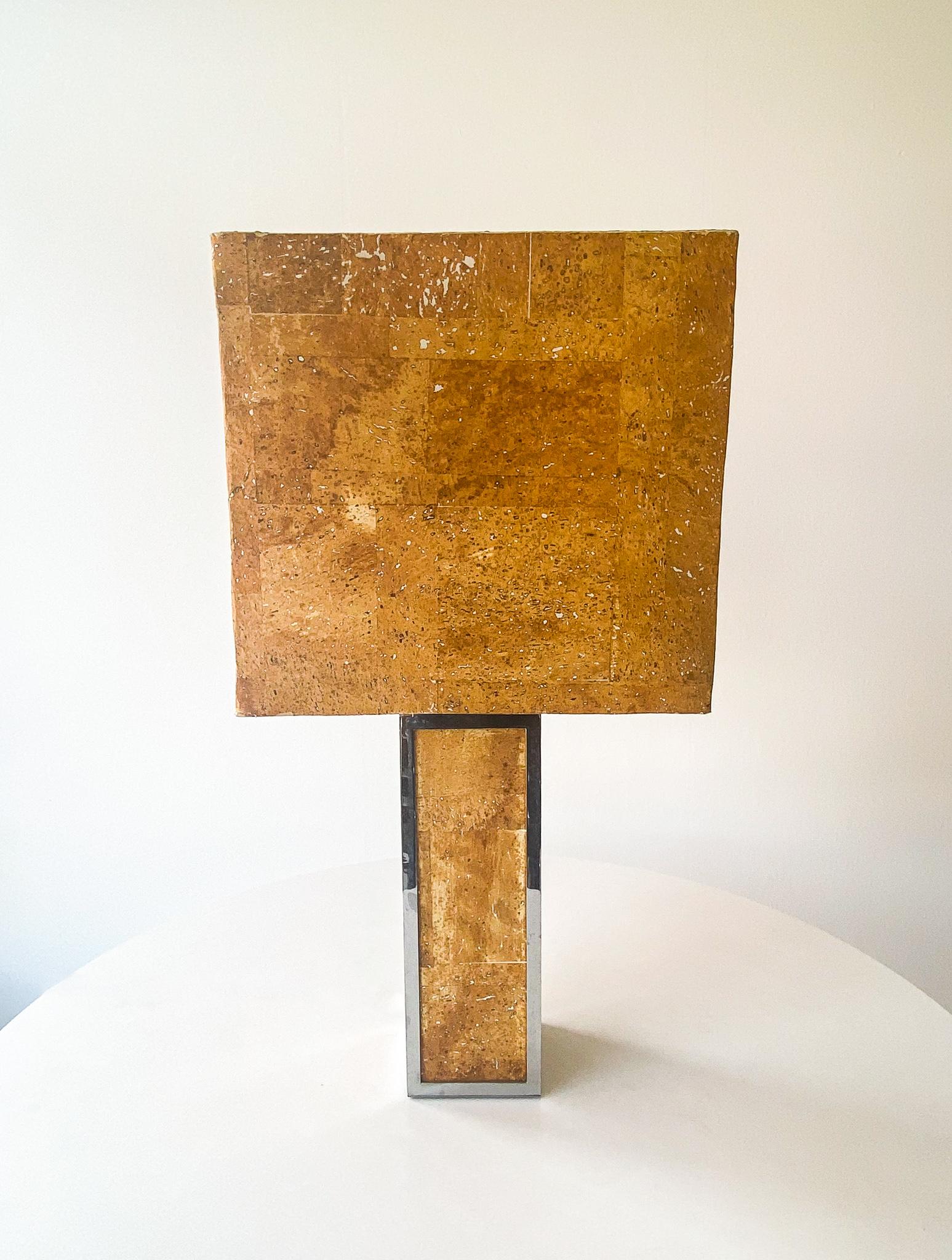 Mid-Century Modern Rectangular Cork Chrome Table Lamp, Italy 1970s For Sale 3