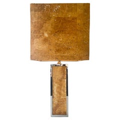 Vintage Mid-Century Modern Rectangular Cork Chrome Table Lamp, Italy 1970s