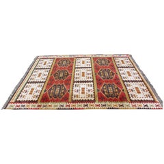 Mid-Century Modern Rectangular Danish Area Rug 1960s Red Green Yellow