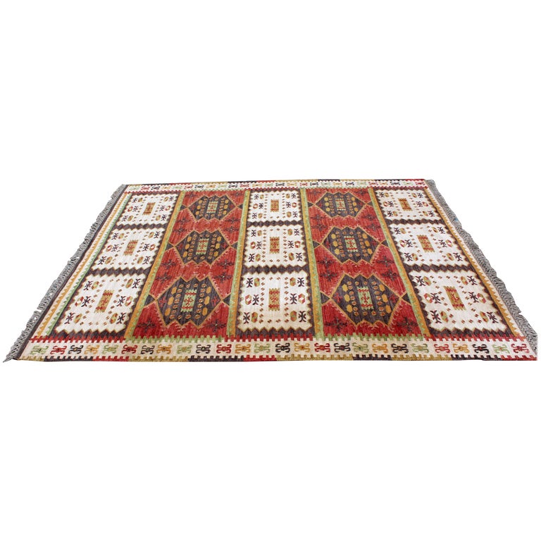 MidCentury Modern Rectangular Danish Area Rug 1960s Red Green Yellow