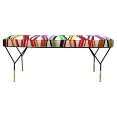 Reposapiés rectangular moderno de mediados de siglo con tela multicolor geométrica