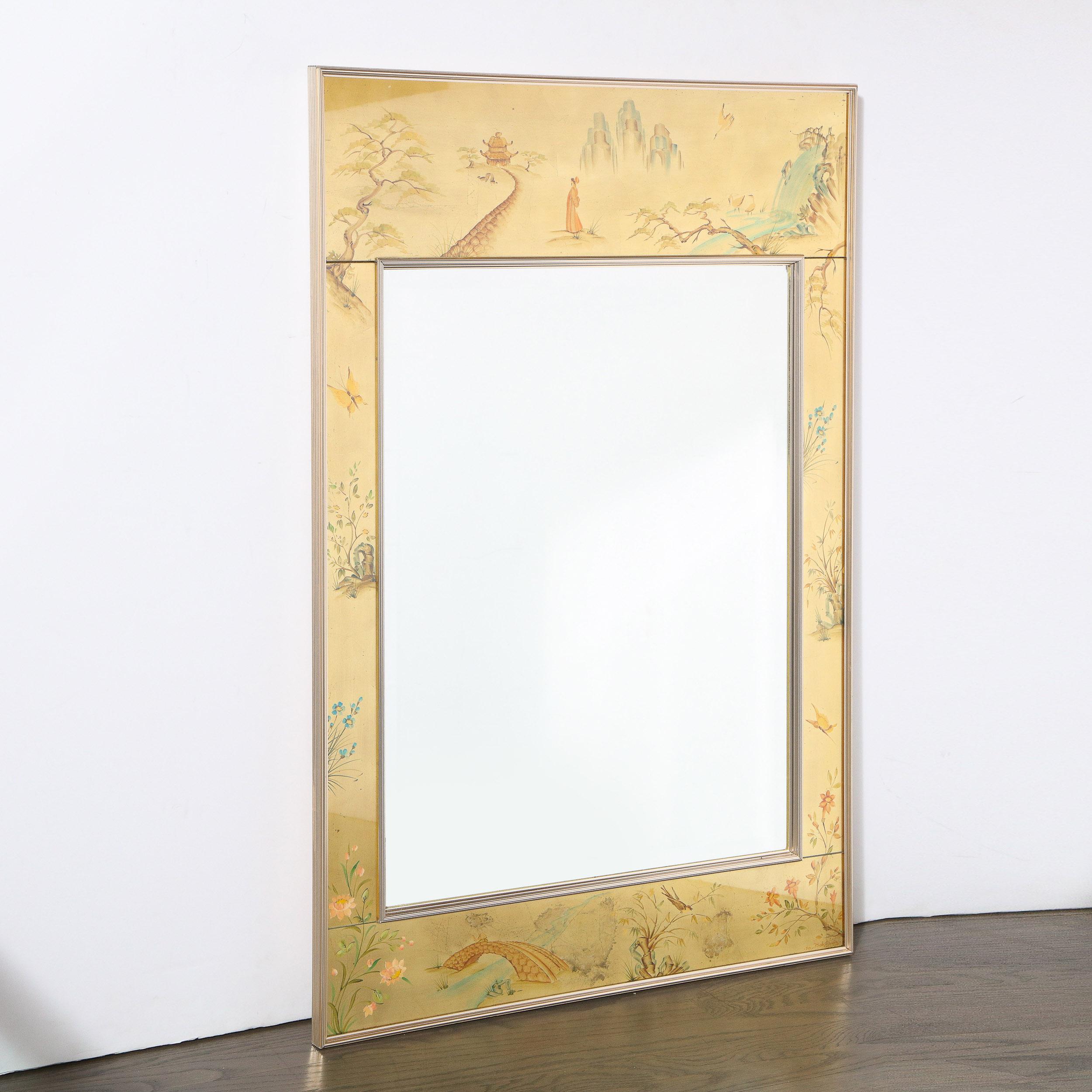 Mid-Century Modern Rectangular La Barge Hand Painted Églomisé Chinoiserie Mirror 5