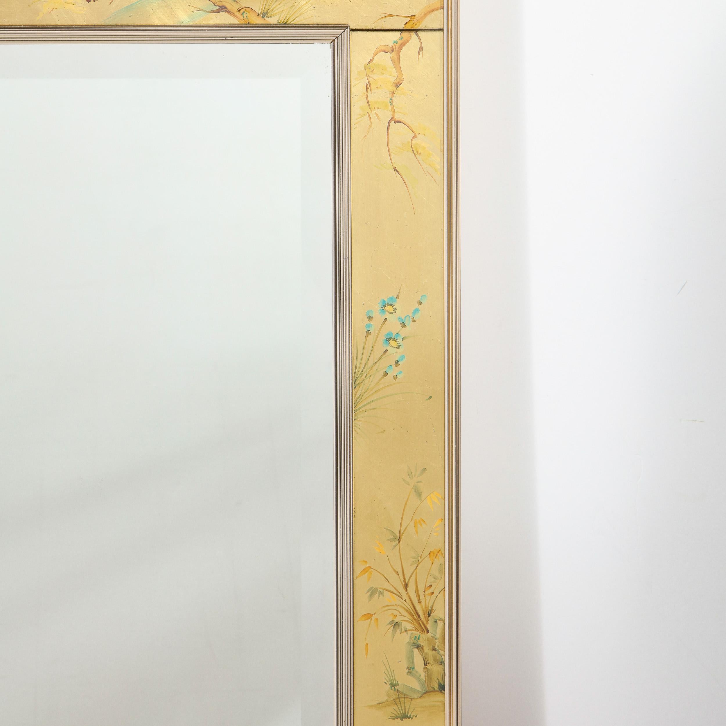 Mid-Century Modern Rectangular La Barge Hand Painted Églomisé Chinoiserie Mirror 2