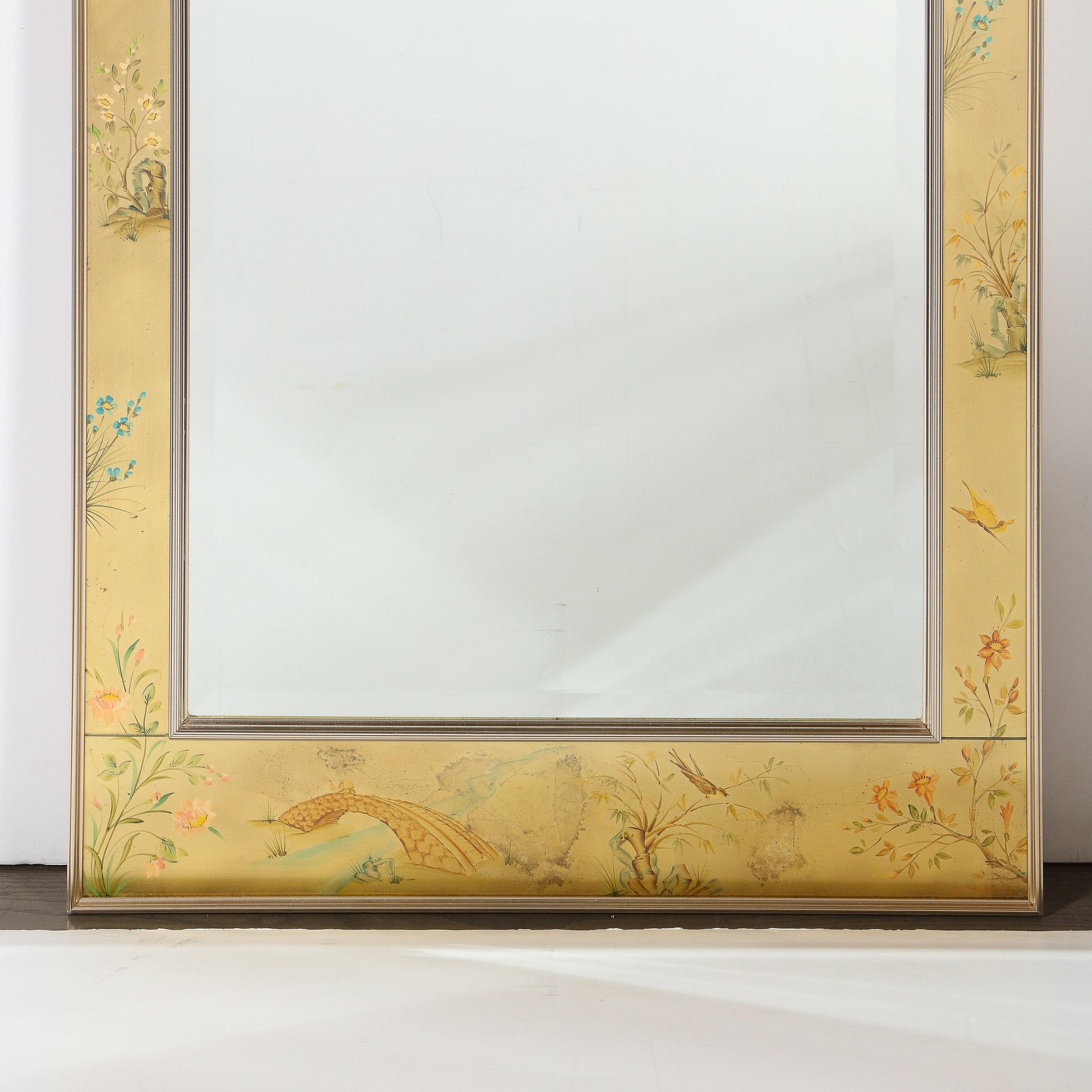 Mid-Century Modern Rectangular La Barge Hand Painted Églomisé Chinoiserie Mirror 3