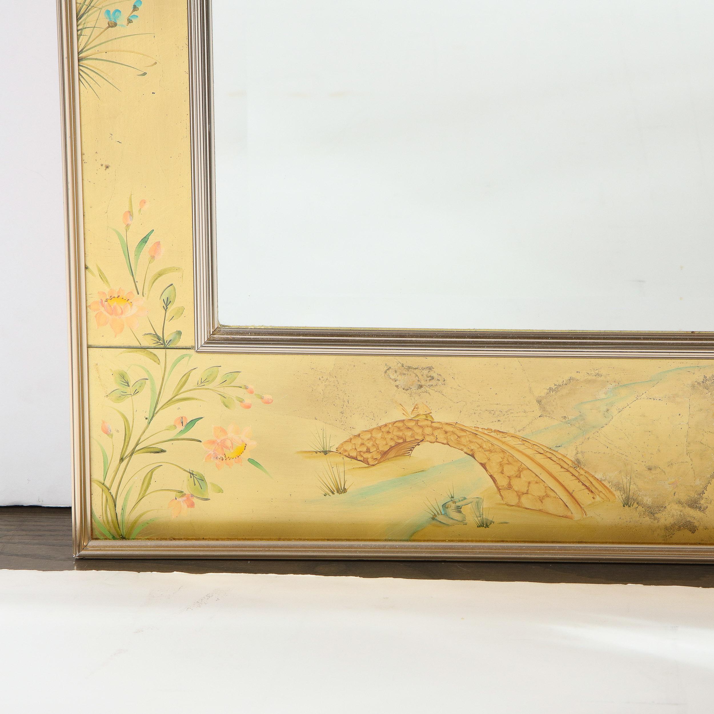 Mid-Century Modern Rectangular La Barge Hand Painted Églomisé Chinoiserie Mirror 4
