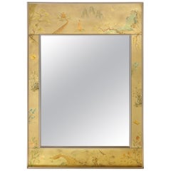 Mid-Century Modern Rectangular La Barge Hand Painted Églomisé Chinoiserie Mirror