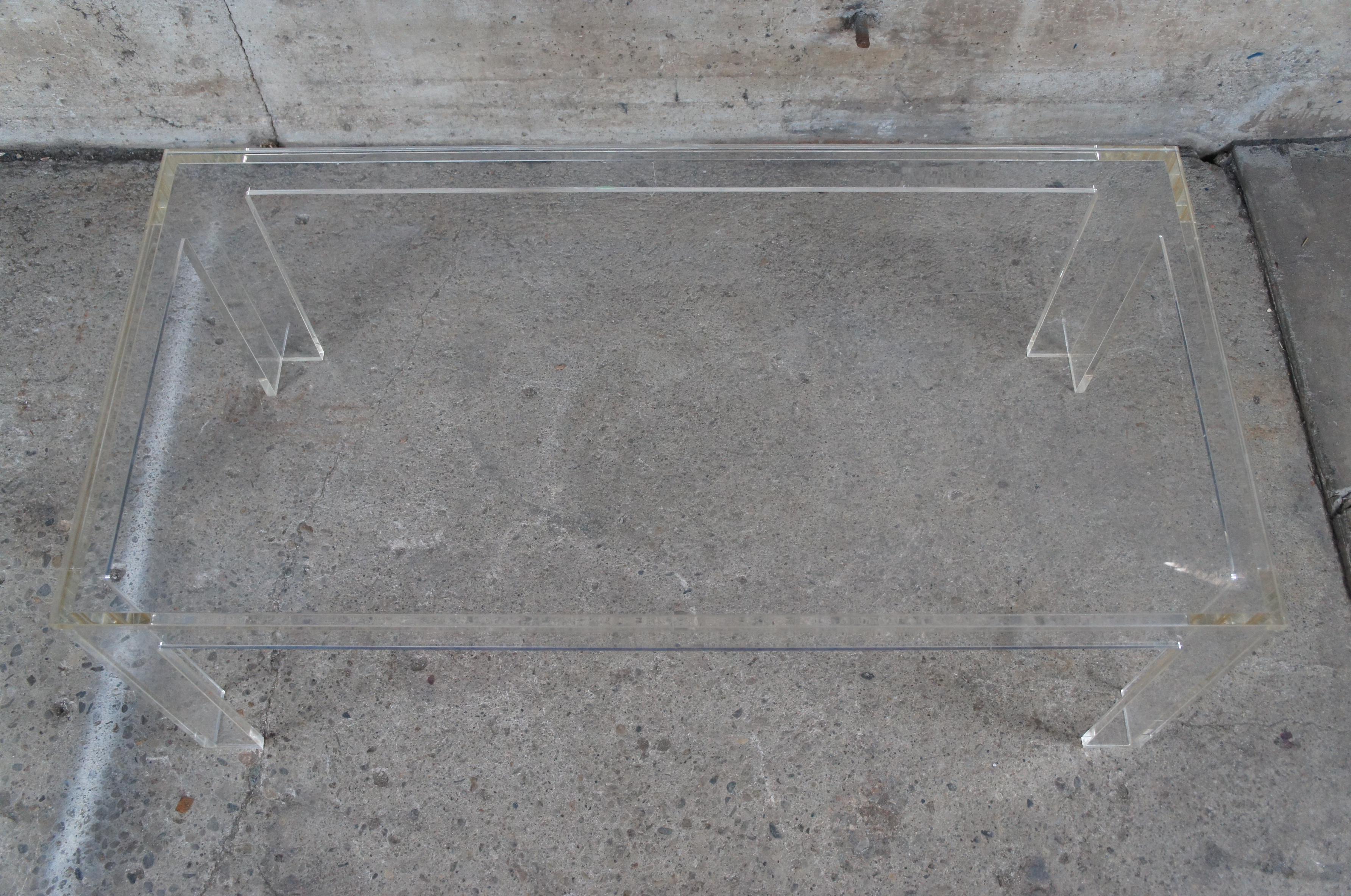 20th Century Mid-Century Modern Rectangular Lucite Parsons Coffee Cocktail Table Mcm