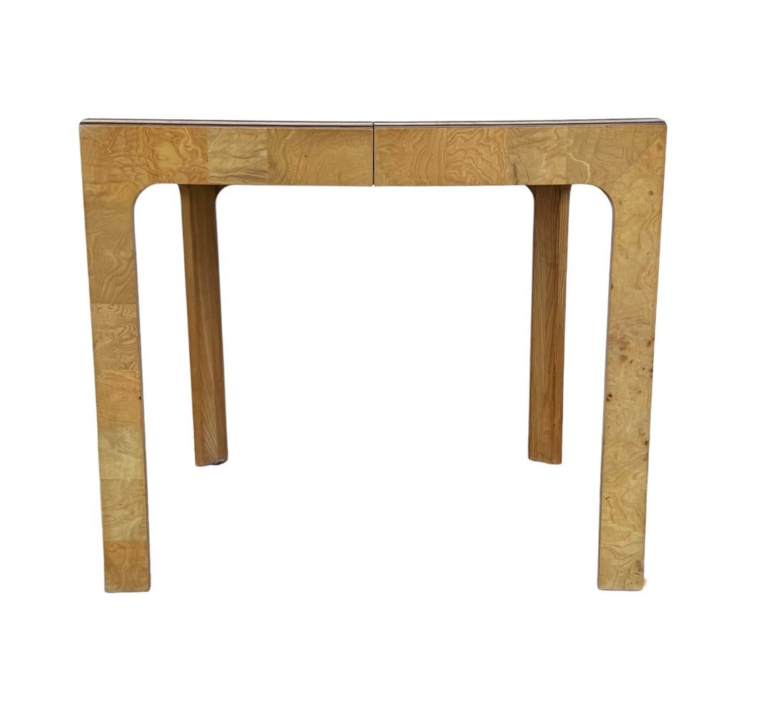 American Mid-Century Modern Rectangular Parsons Small Scale Dining Table in Burl Wood For Sale