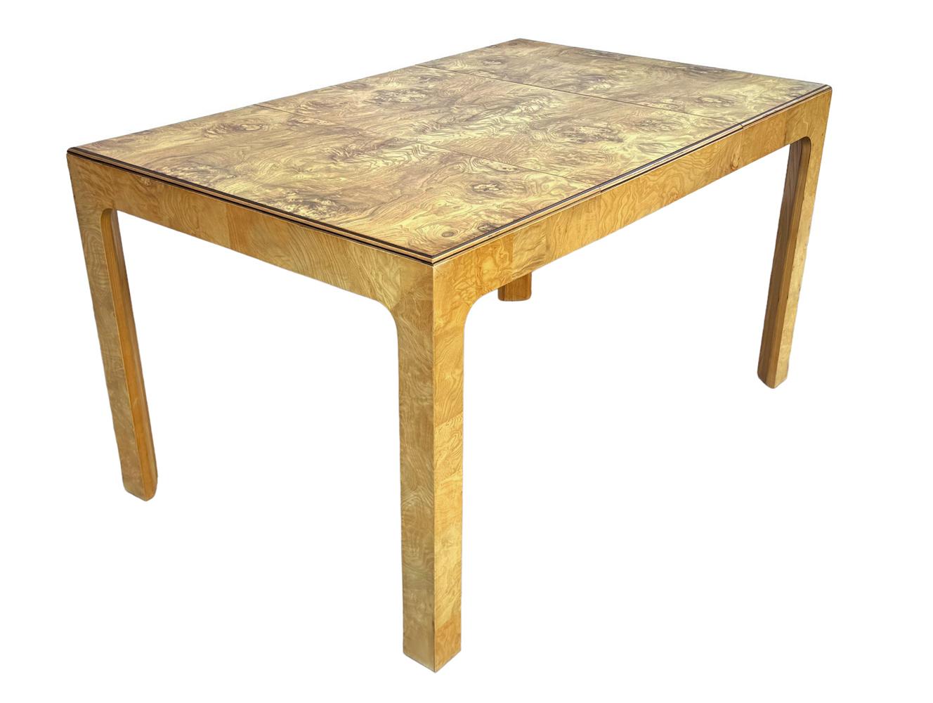 Mid-Century Modern Rectangular Parsons Small Scale Dining Table in Burl Wood In Good Condition For Sale In Philadelphia, PA