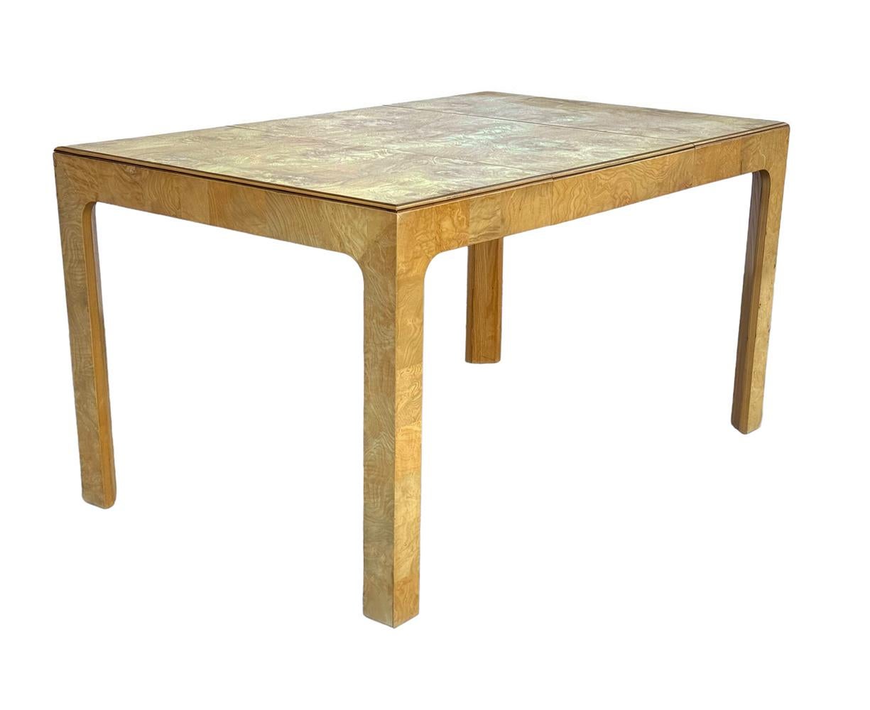 Mid-Century Modern Rectangular Parsons Small Scale Dining Table in Burl Wood For Sale 2