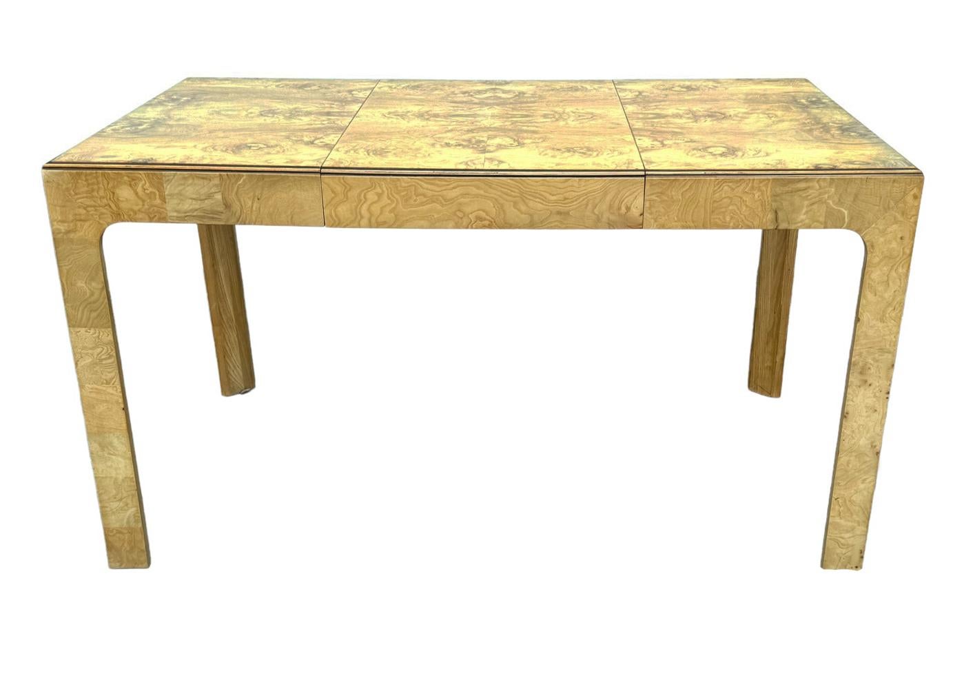 Mid-Century Modern Rectangular Parsons Small Scale Dining Table in Burl Wood For Sale 1