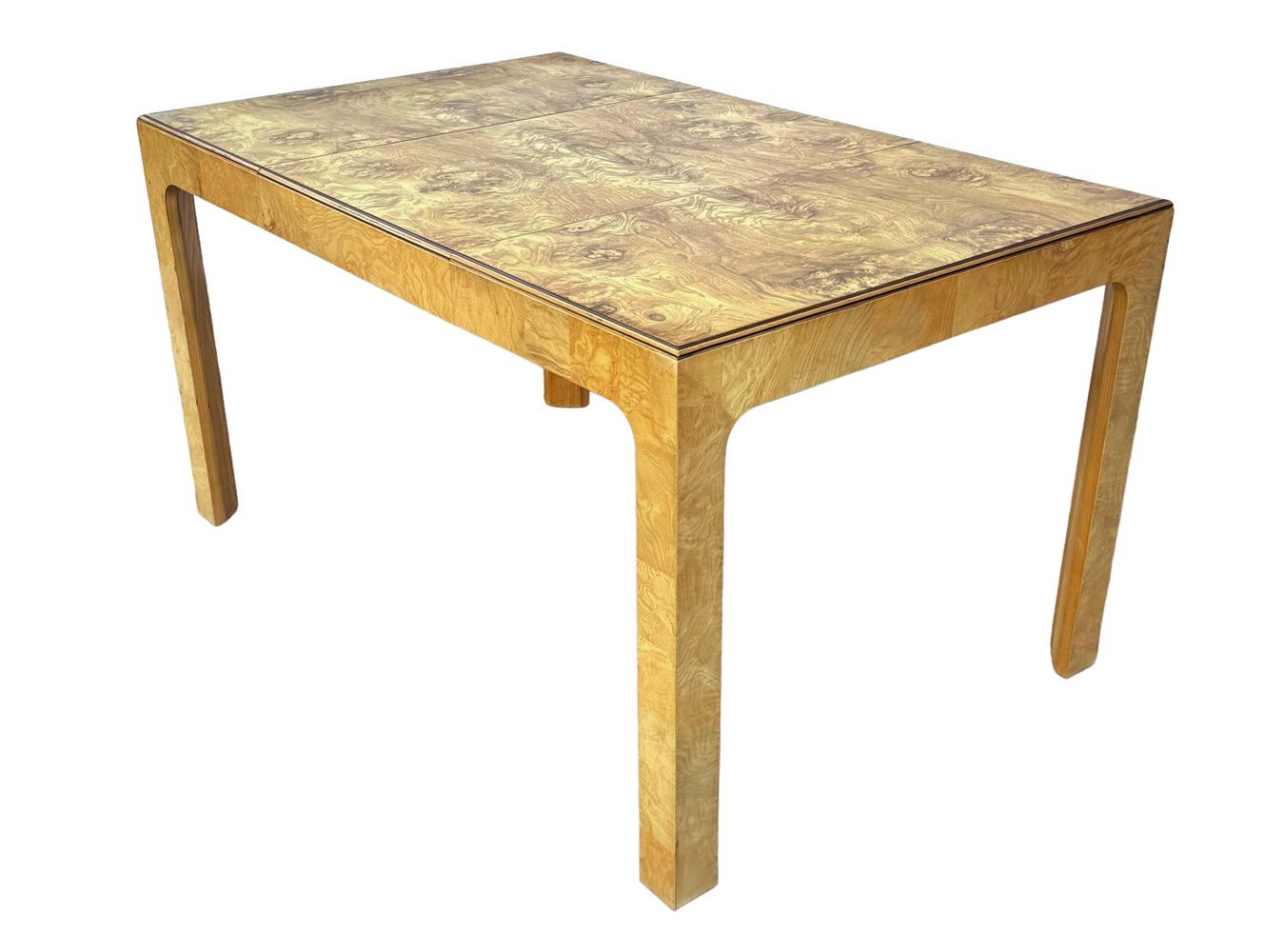 Mid-Century Modern Rectangular Parsons Small Scale Dining Table in Burl Wood For Sale 2