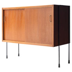 Mid-Century Modern Rectangular Rosewood Brass Metal Black French Sideboard, 1960