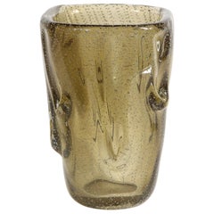 Mid-Century Modern Rectangular Sculptural Hand Blown Smoked Murano Glass Vase