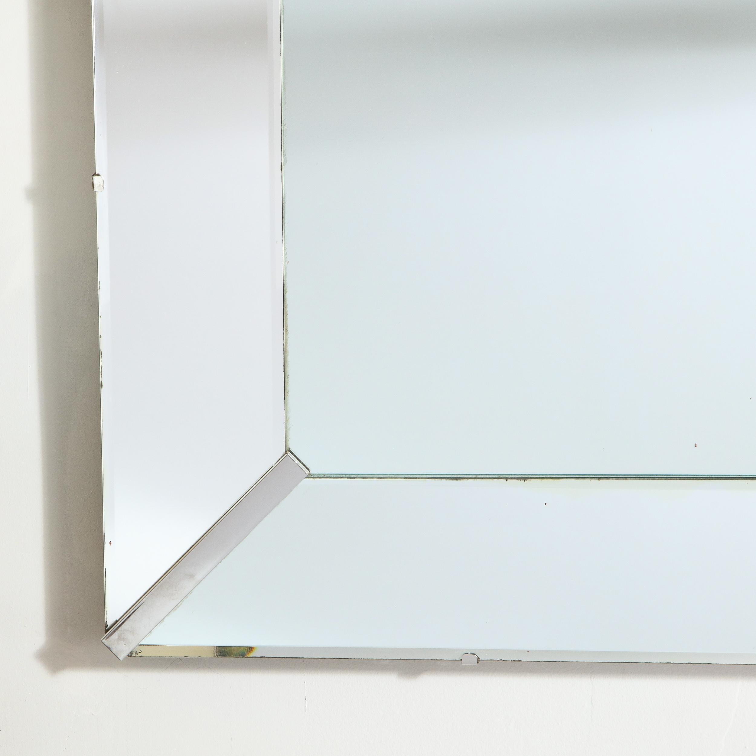 American Mid-Century Modern Rectangular Shadowbox Mirror with Chrome Inserts