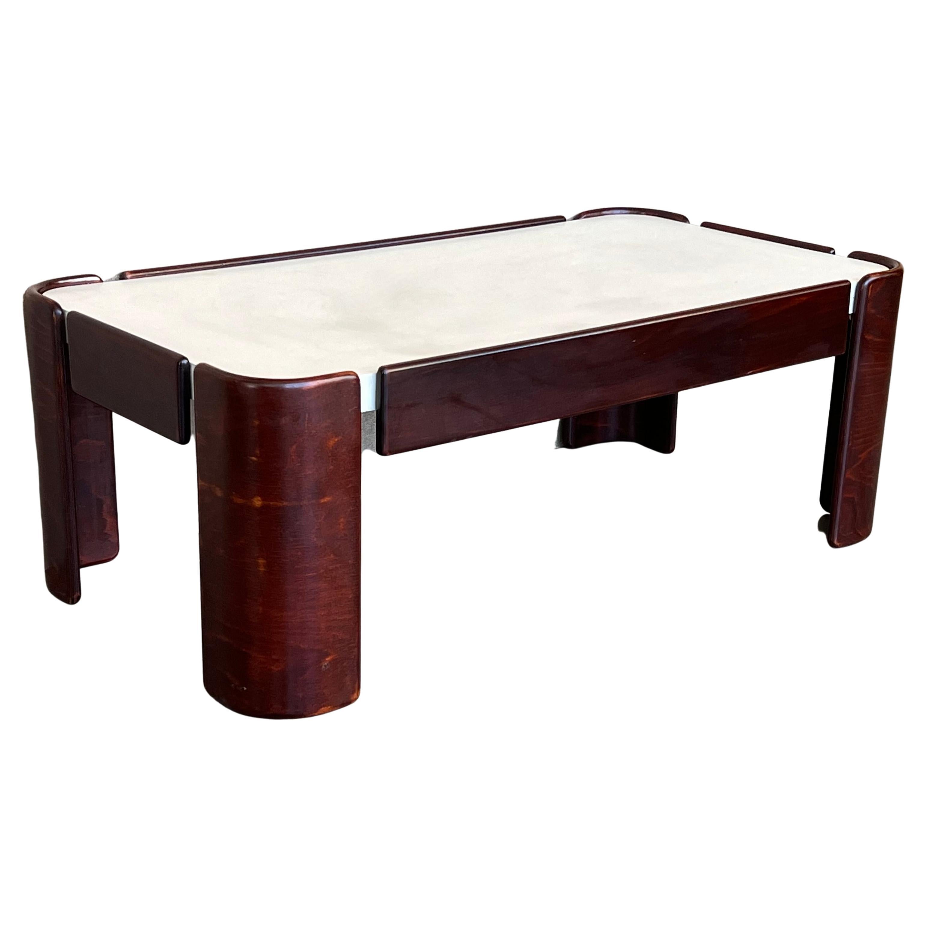 Mid-Century Modern Rectangular Table with Curved Legs and White Top For Sale