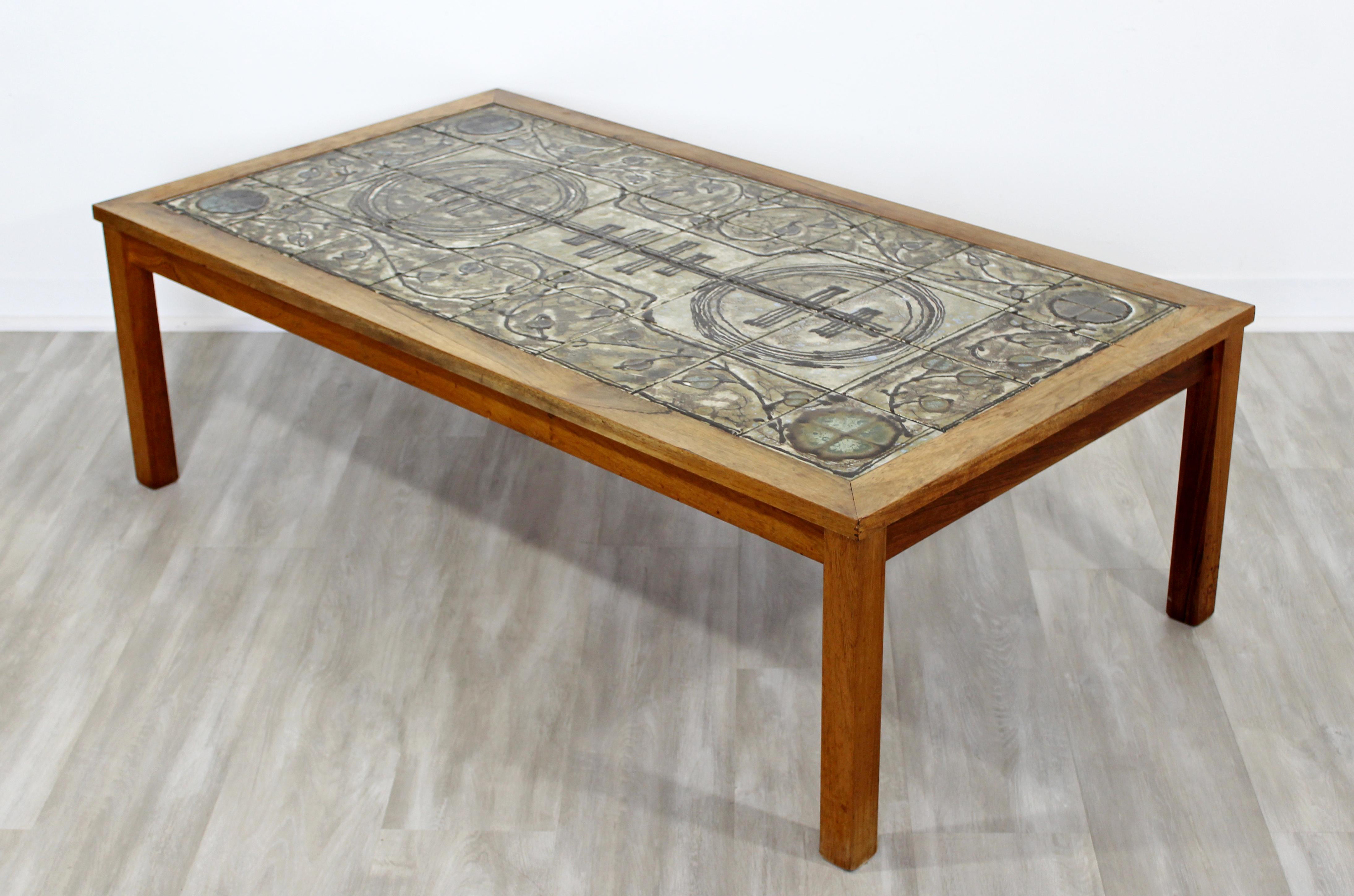 Mid-Century Modern Rectangular Tile Topped Wood Coffee Table, 1960s, Denmark 5