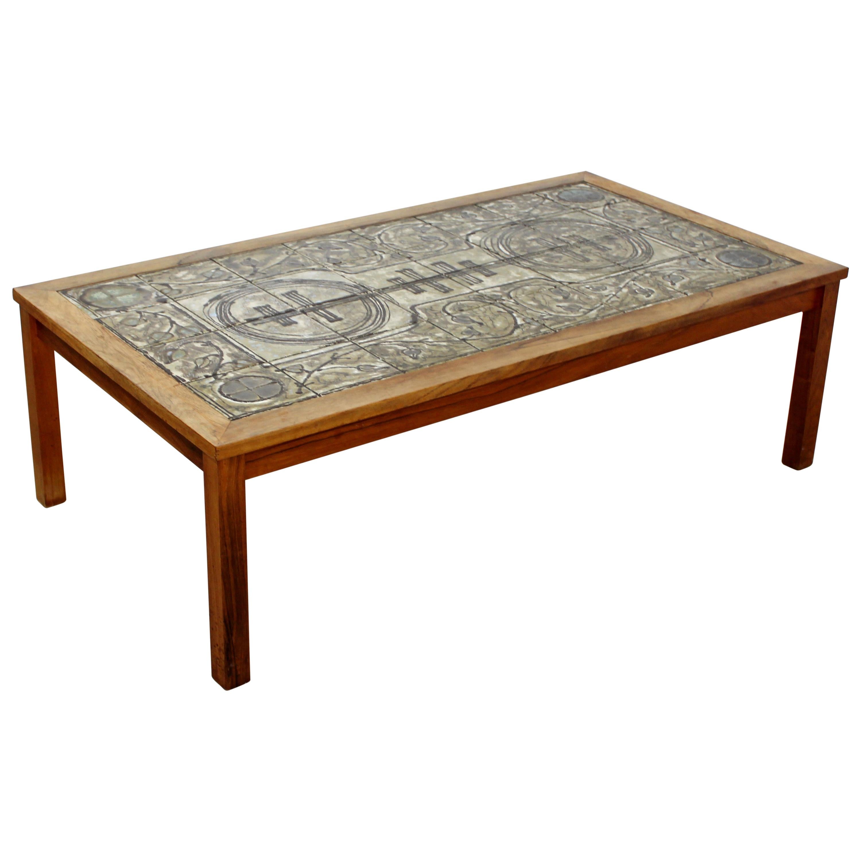 Mid-Century Modern Rectangular Tile Topped Wood Coffee Table, 1960s, Denmark