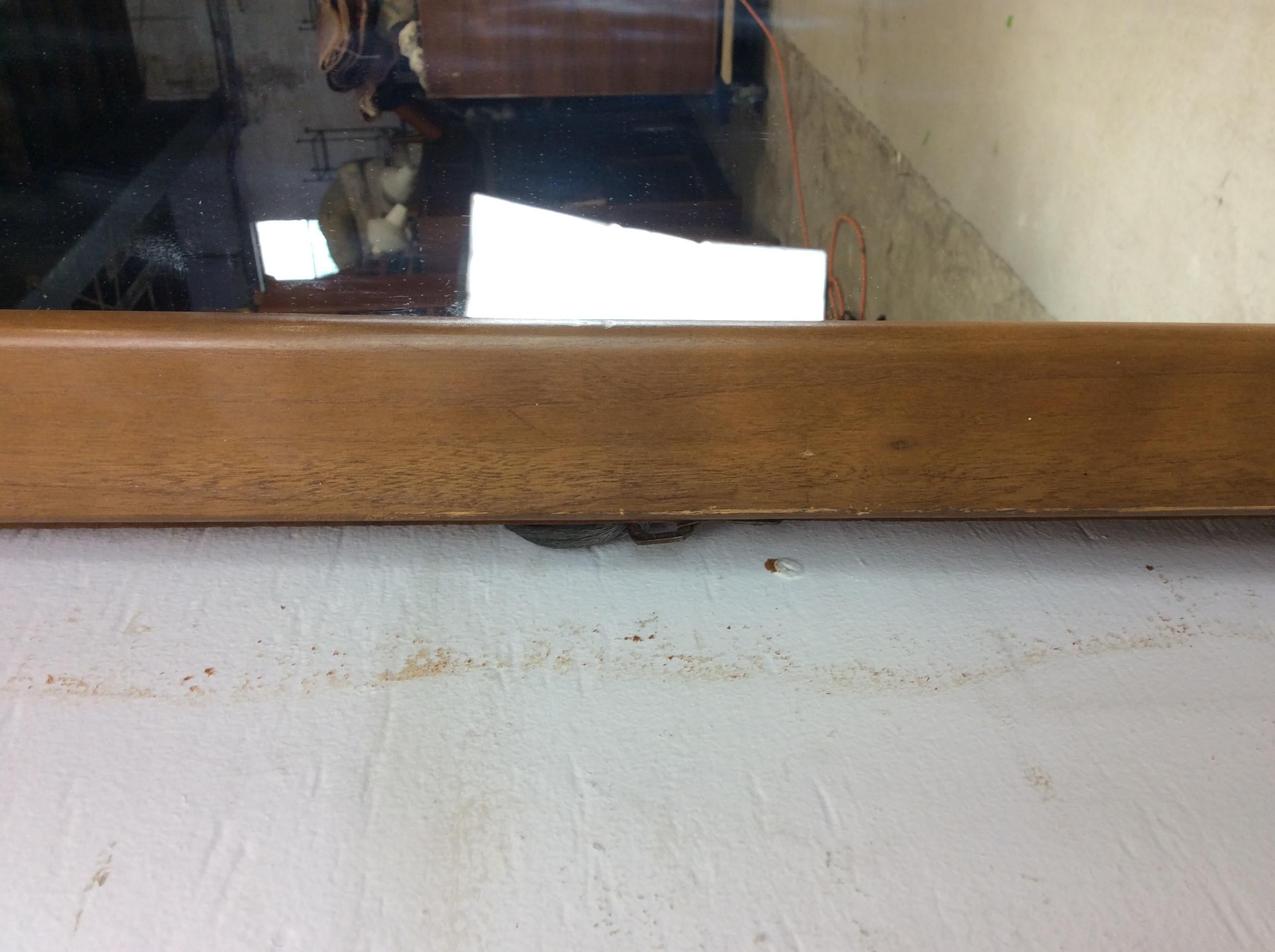 Mid Century Modern Rectangular Wall Mirror with Beveled Walnut Frame For Sale 4