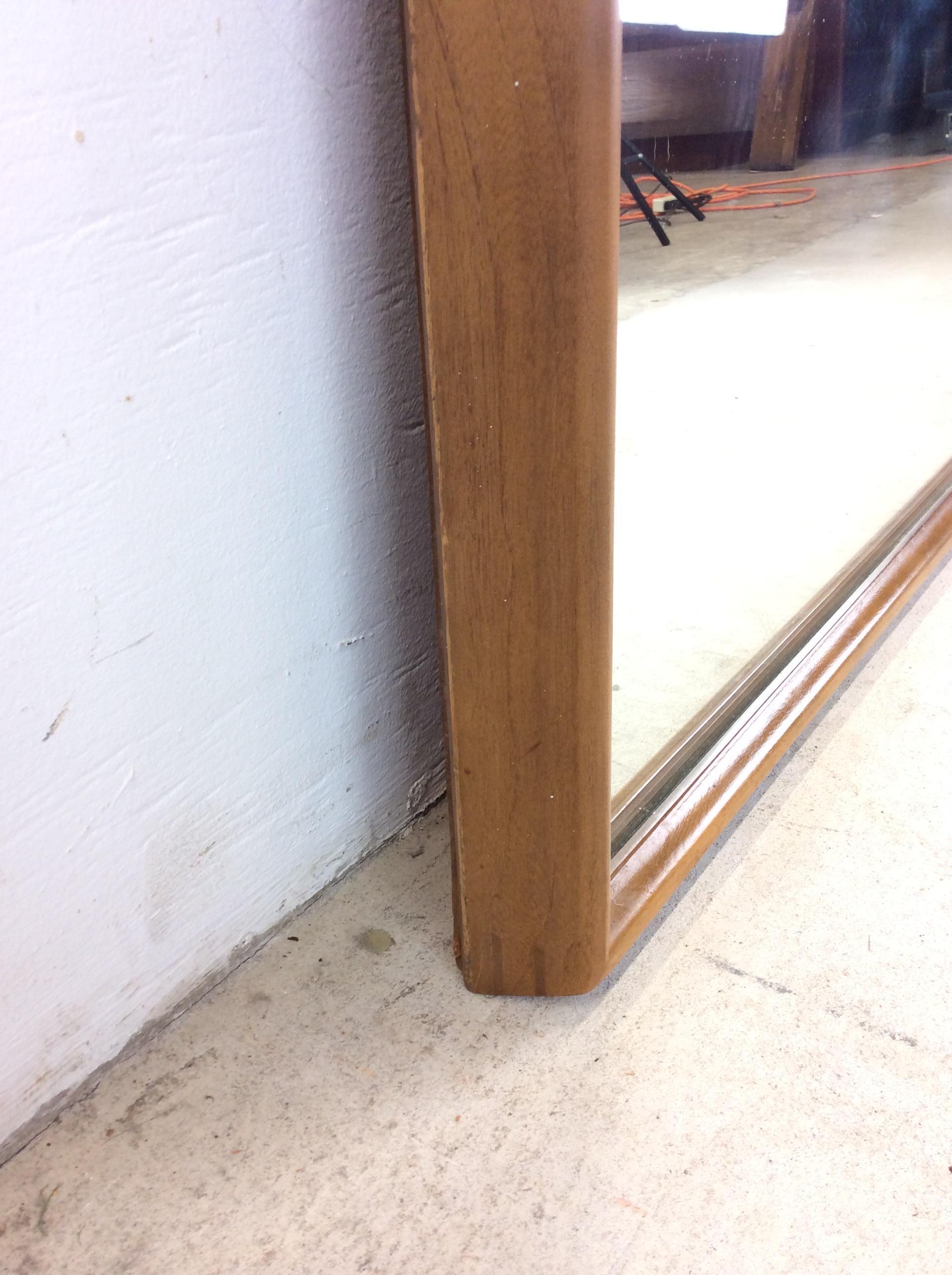 Mid Century Modern Rectangular Wall Mirror with Beveled Walnut Frame For Sale 5