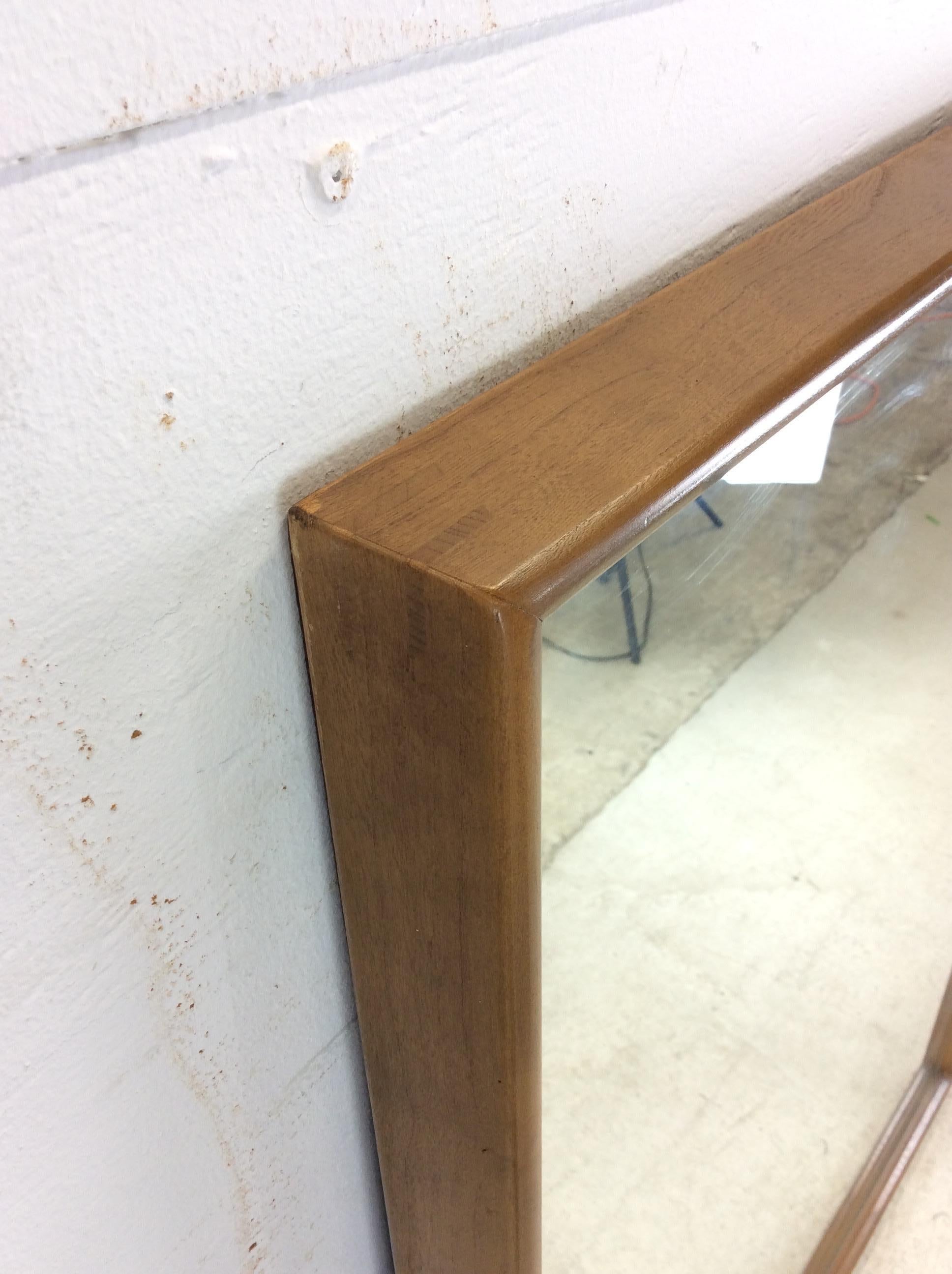 Mid Century Modern Rectangular Wall Mirror with Beveled Walnut Frame For Sale 6