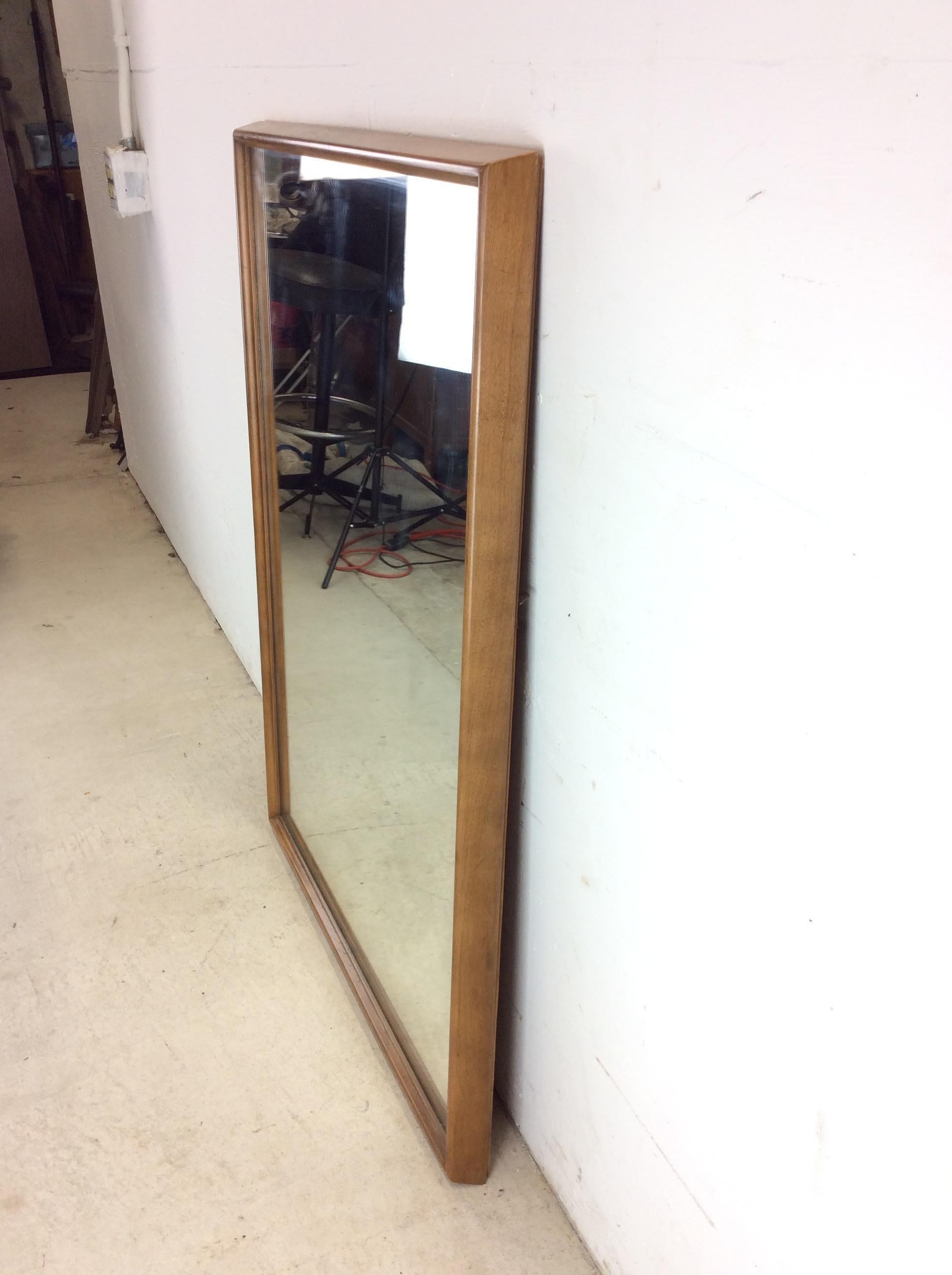 Mid Century Modern Rectangular Wall Mirror with Beveled Walnut Frame For Sale 7