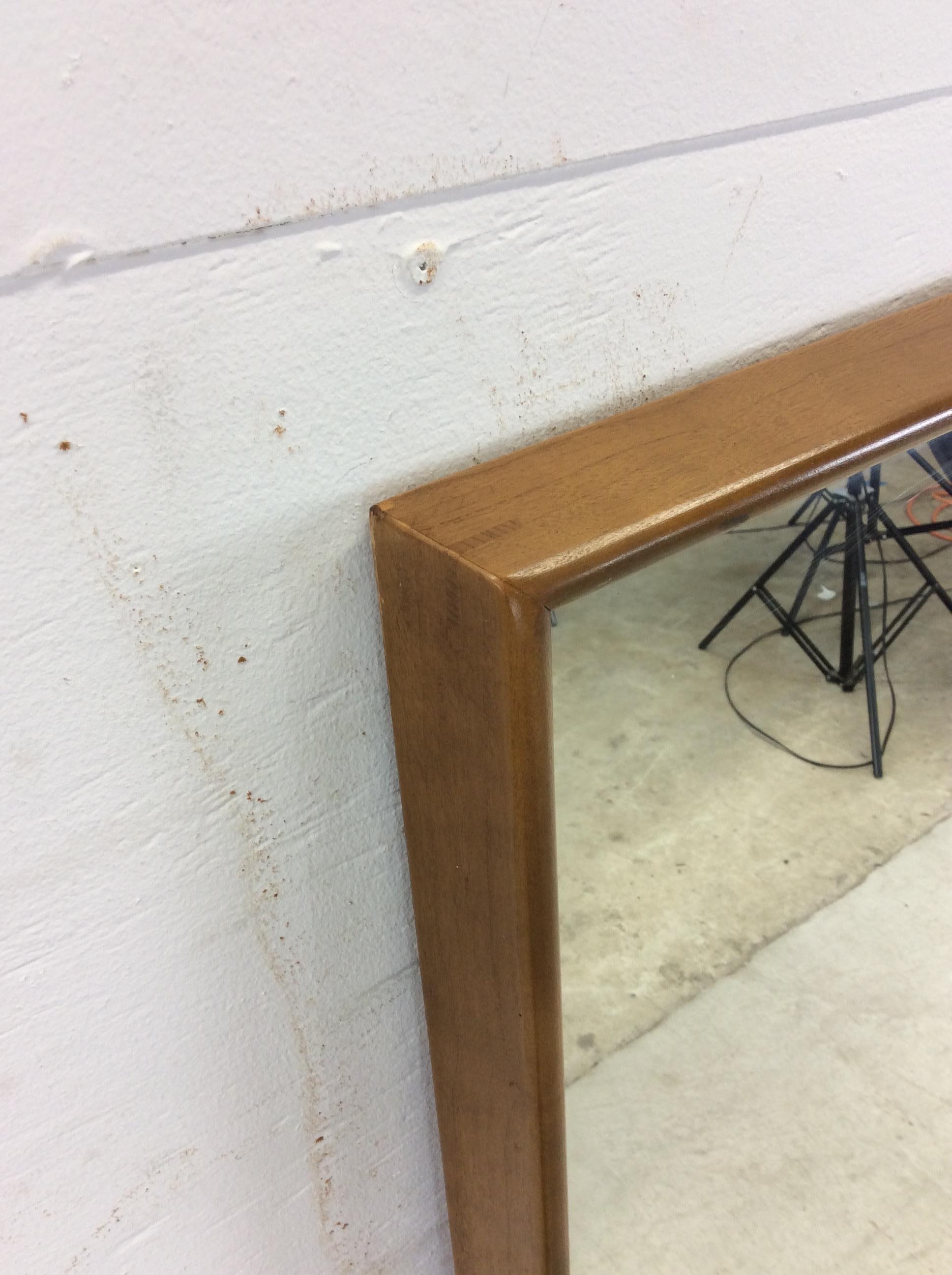 Mid Century Modern Rectangular Wall Mirror with Beveled Walnut Frame For Sale 8