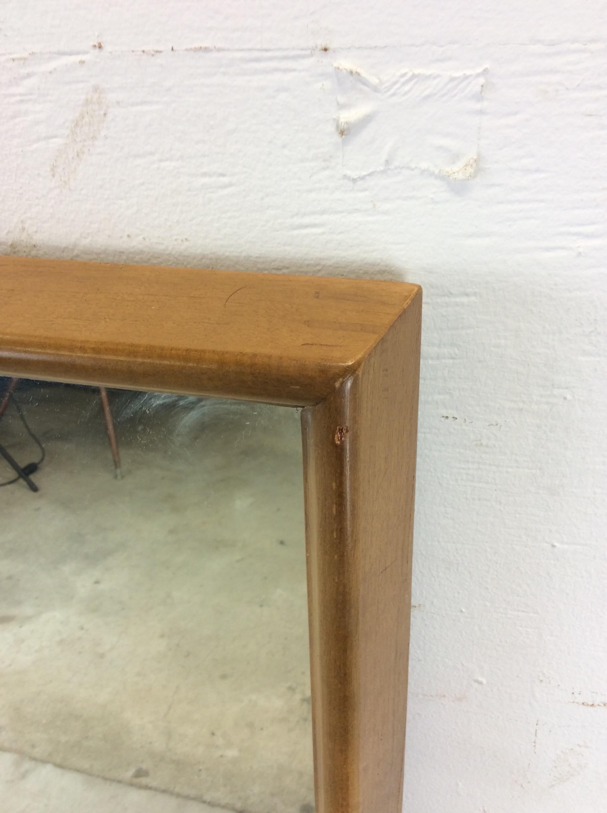 Mid Century Modern Rectangular Wall Mirror with Beveled Walnut Frame For Sale 9