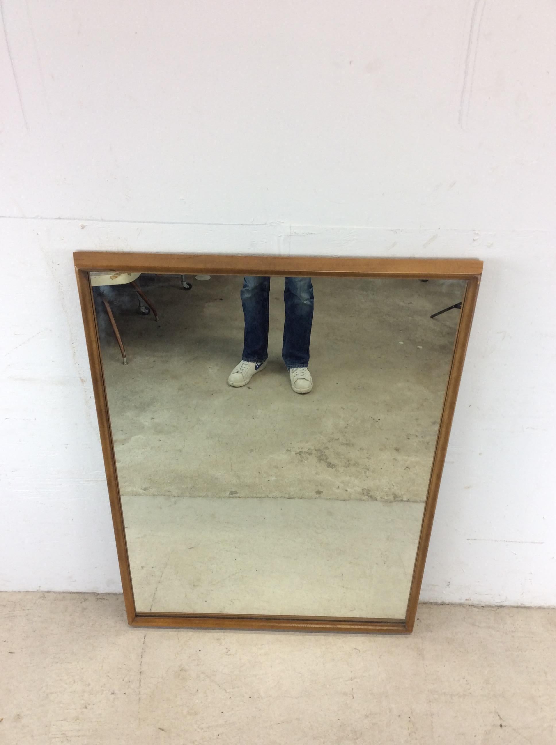 Mid Century Modern Rectangular Wall Mirror with Beveled Walnut Frame For Sale 10