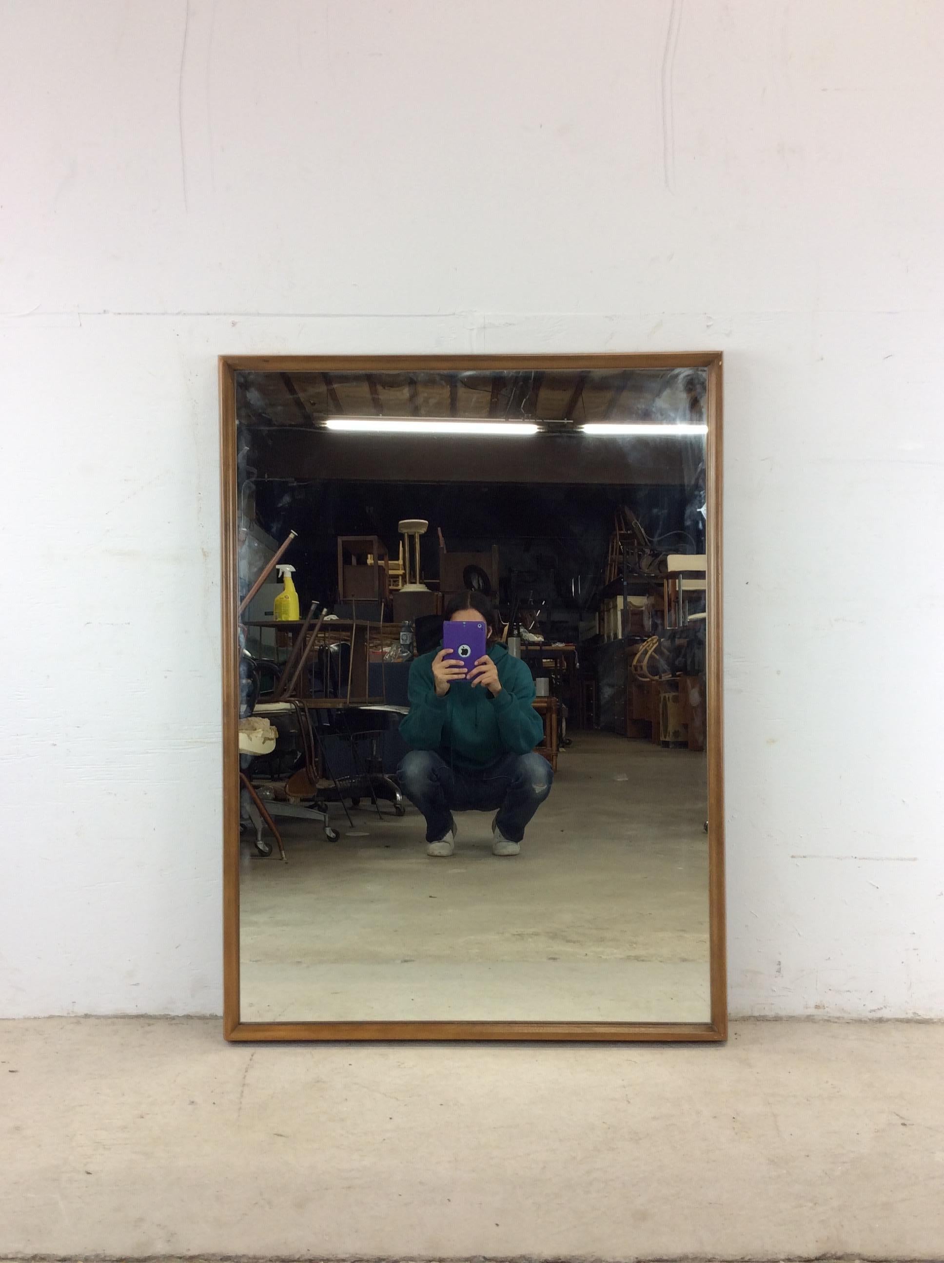 Mid Century Modern Rectangular Wall Mirror with Beveled Walnut Frame For Sale 11