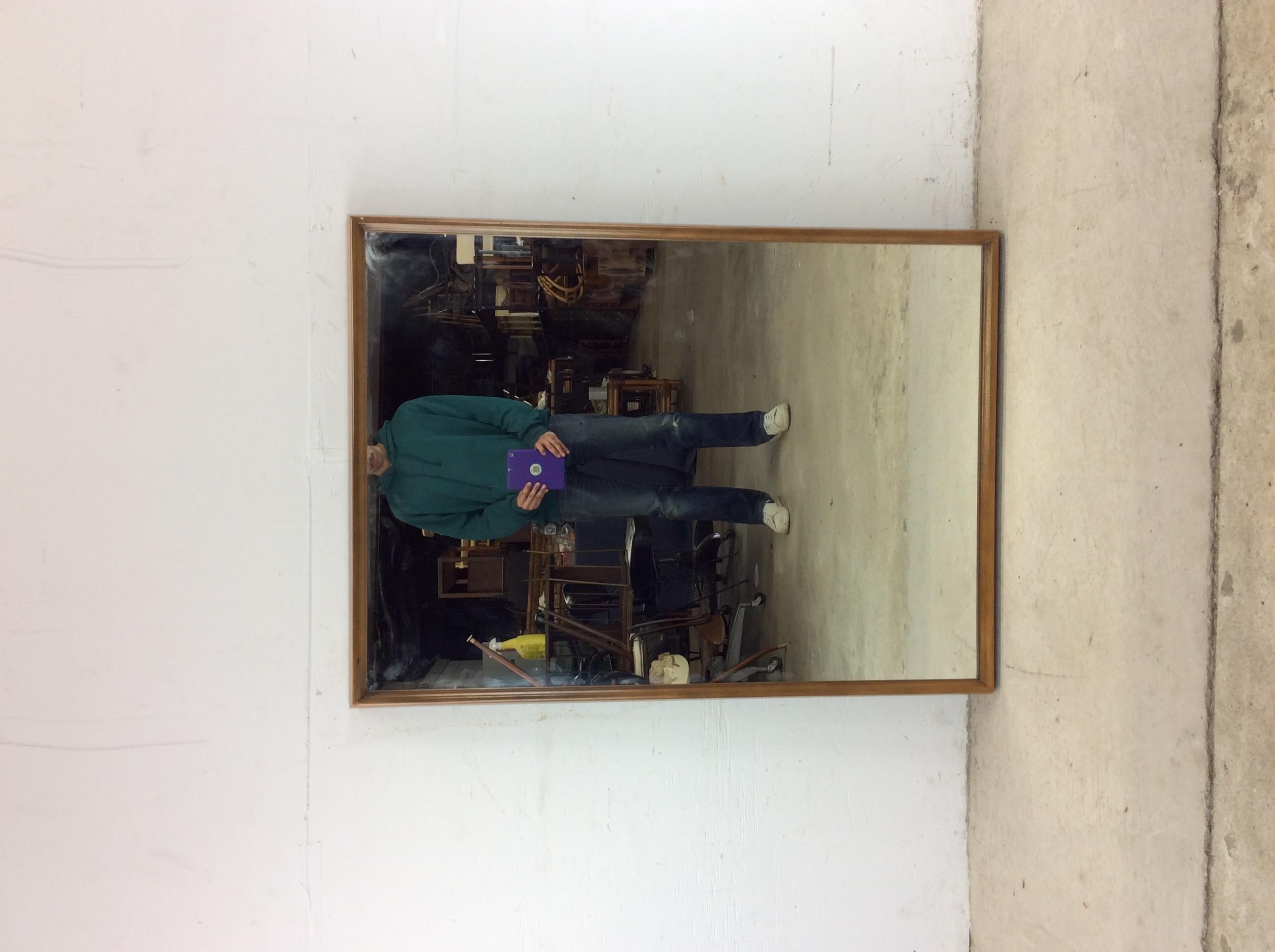 Mid Century Modern Rectangular Wall Mirror with Beveled Walnut Frame For Sale 12