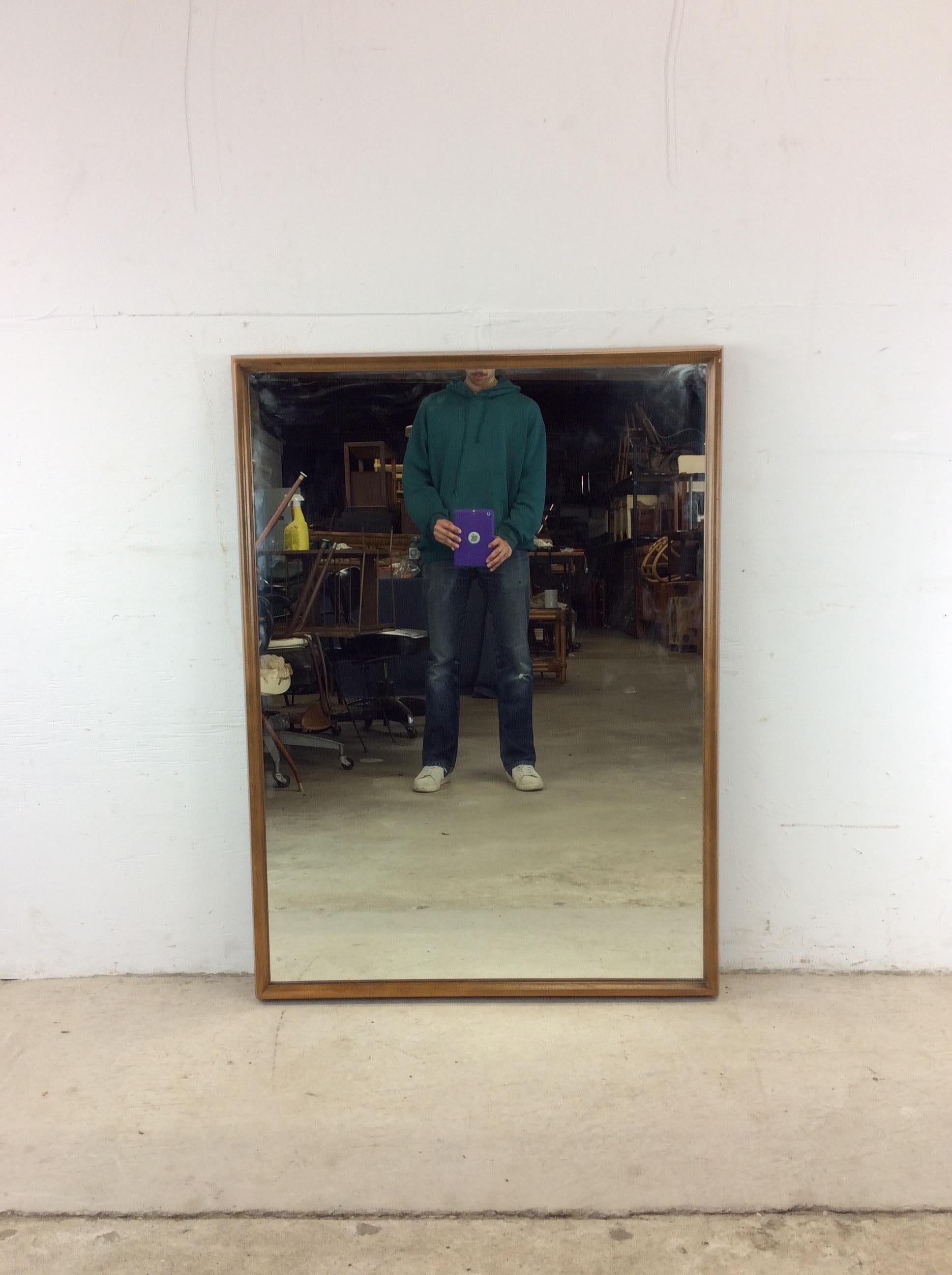 Mid Century Modern Rectangular Wall Mirror with Beveled Walnut Frame For Sale 13