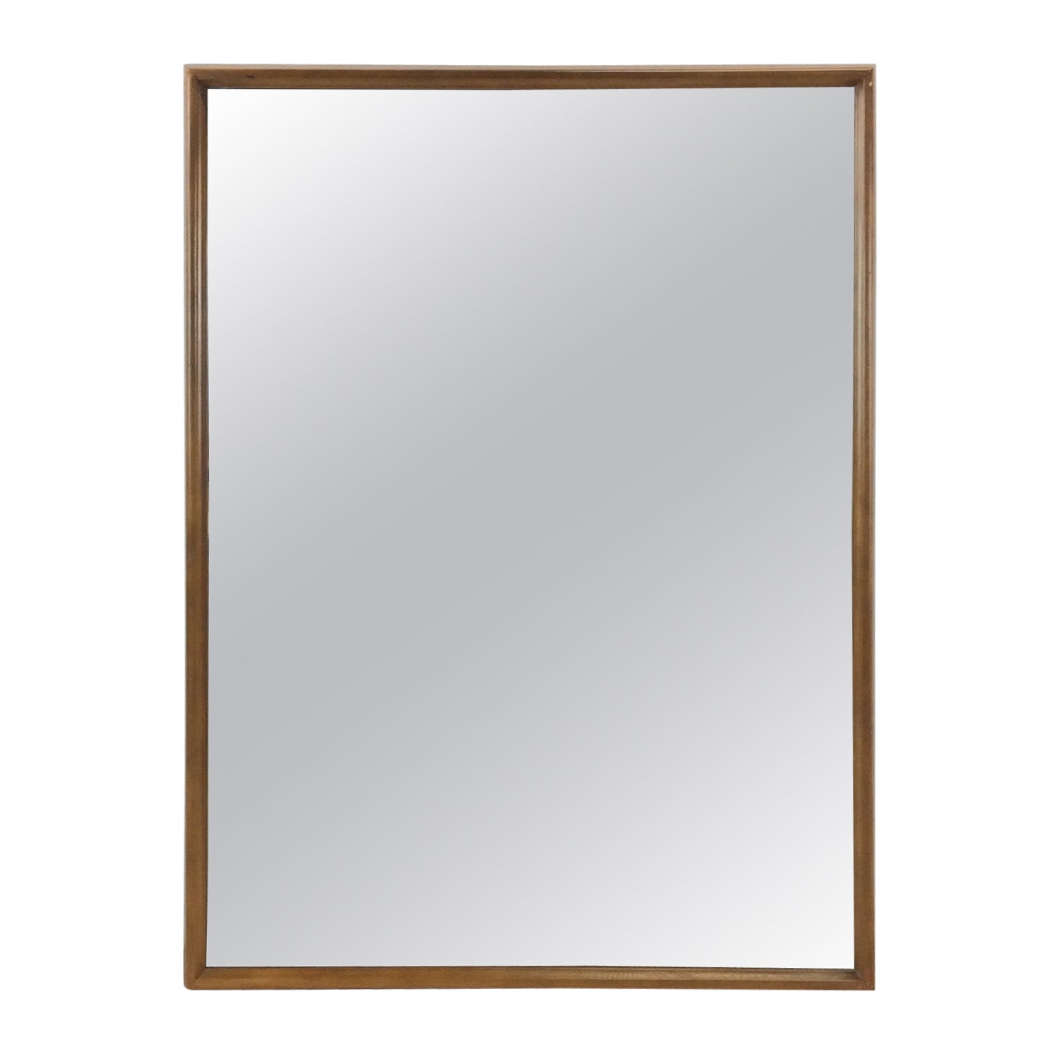 Mid Century Modern Rectangular Wall Mirror with Beveled Walnut Frame