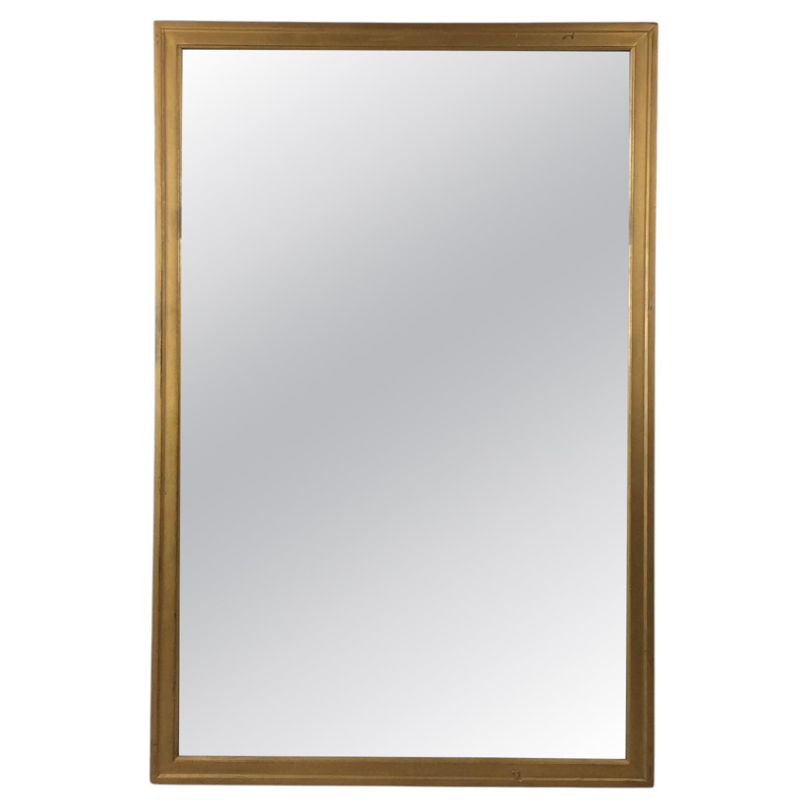 Mid Century Modern Rectangular Wall Mirror with Blonde Wood Frame