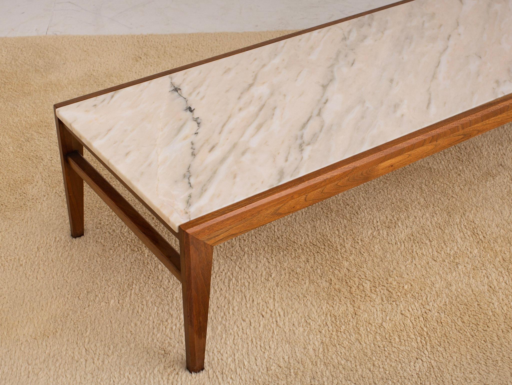 Mid-20th Century Mid-Century Modern Rectangular Walnut Frame Marble Coffee Table