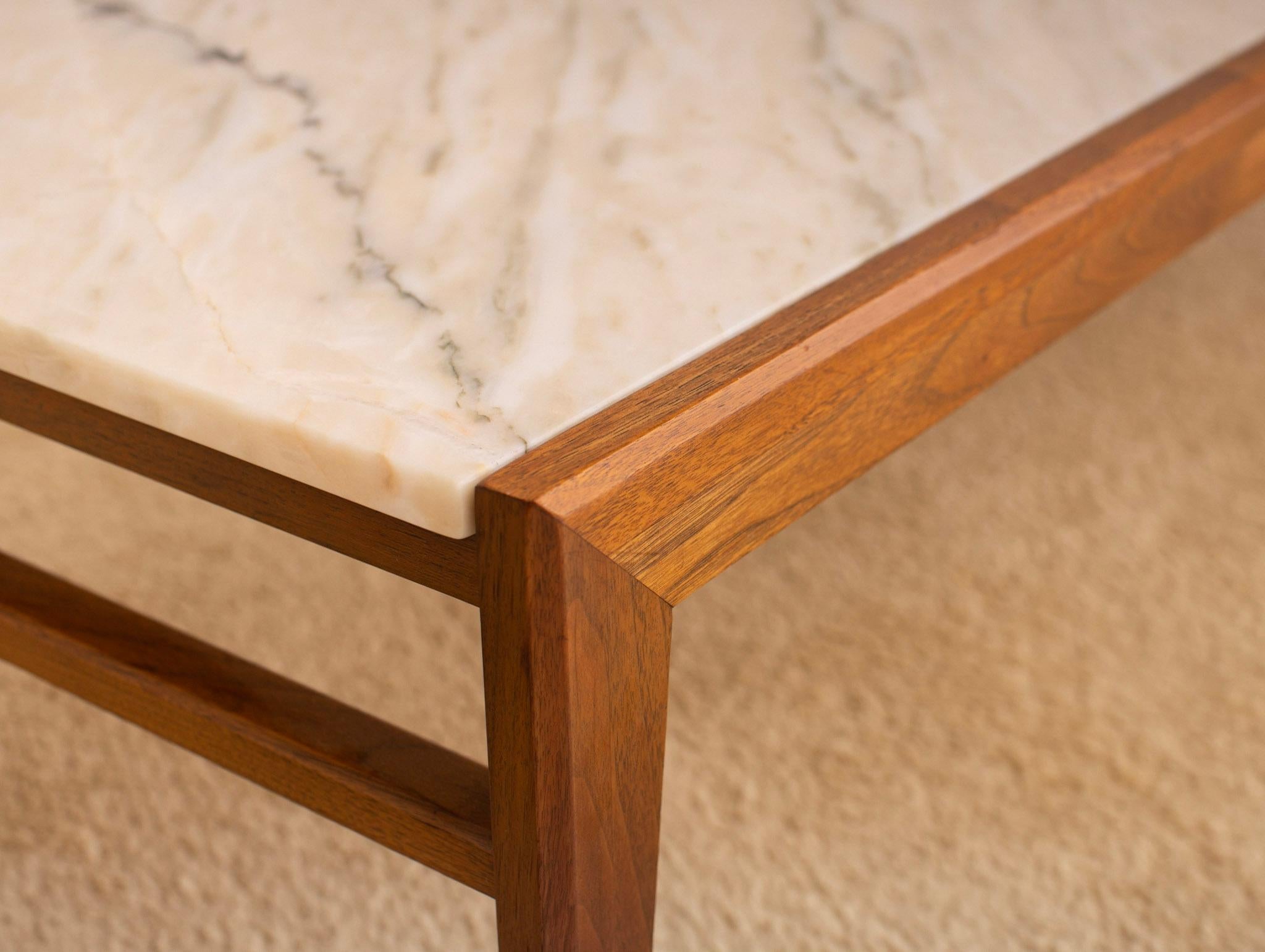Mid-Century Modern Rectangular Walnut Frame Marble Coffee Table 2