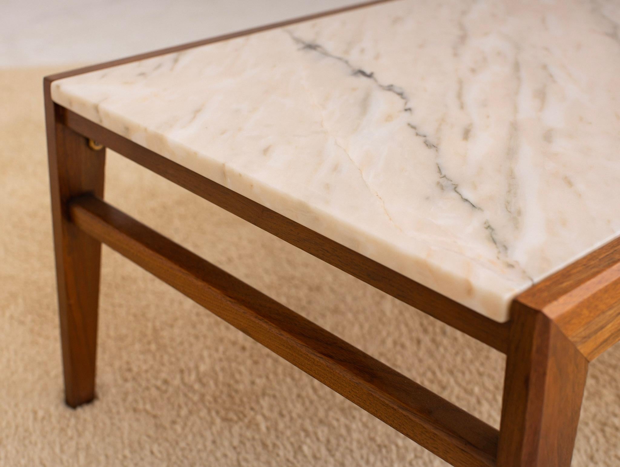 Mid-Century Modern Rectangular Walnut Frame Marble Coffee Table 3