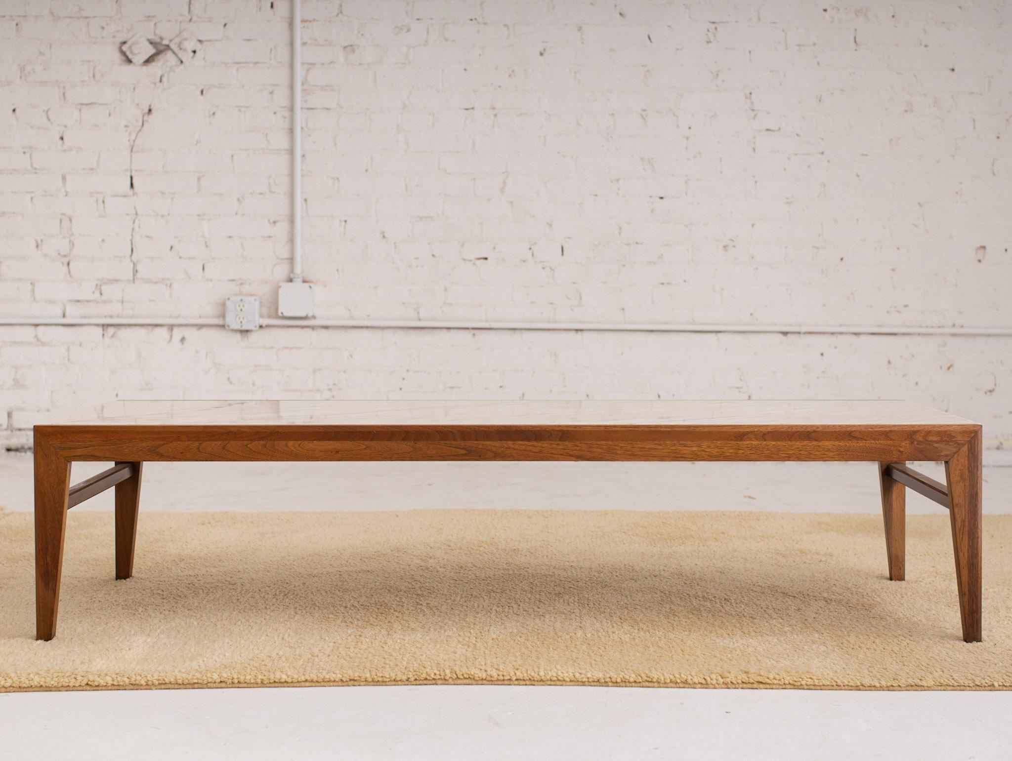 Mid-Century Modern Rectangular Walnut Frame Marble Coffee Table 5