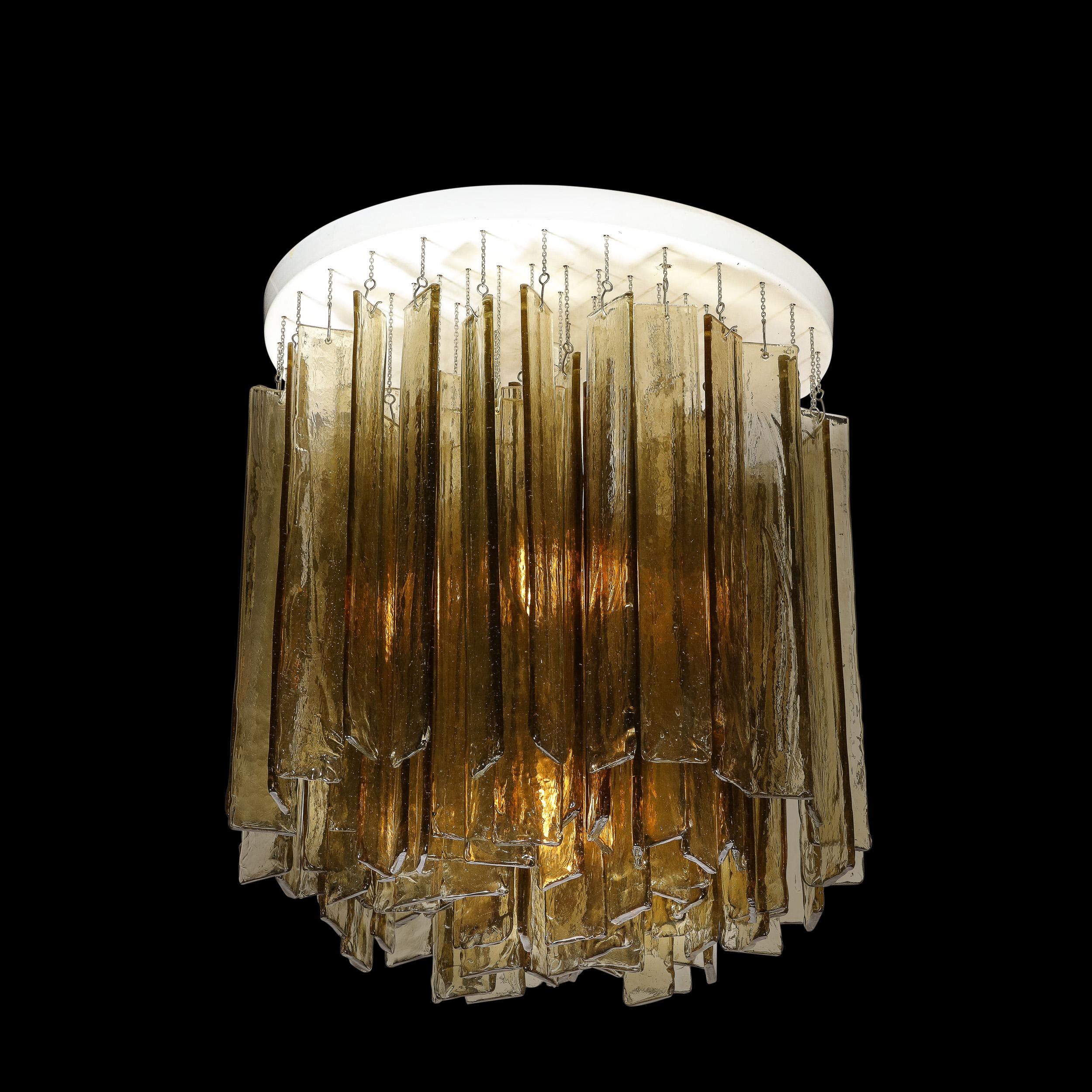 Italian Mid-Century Modern Rectilinear Hand Blown Smoked Amber Glass 