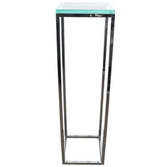 Mid-Century Modern Rectilinear Open Frame Polished Chrome and Glass Pedestal