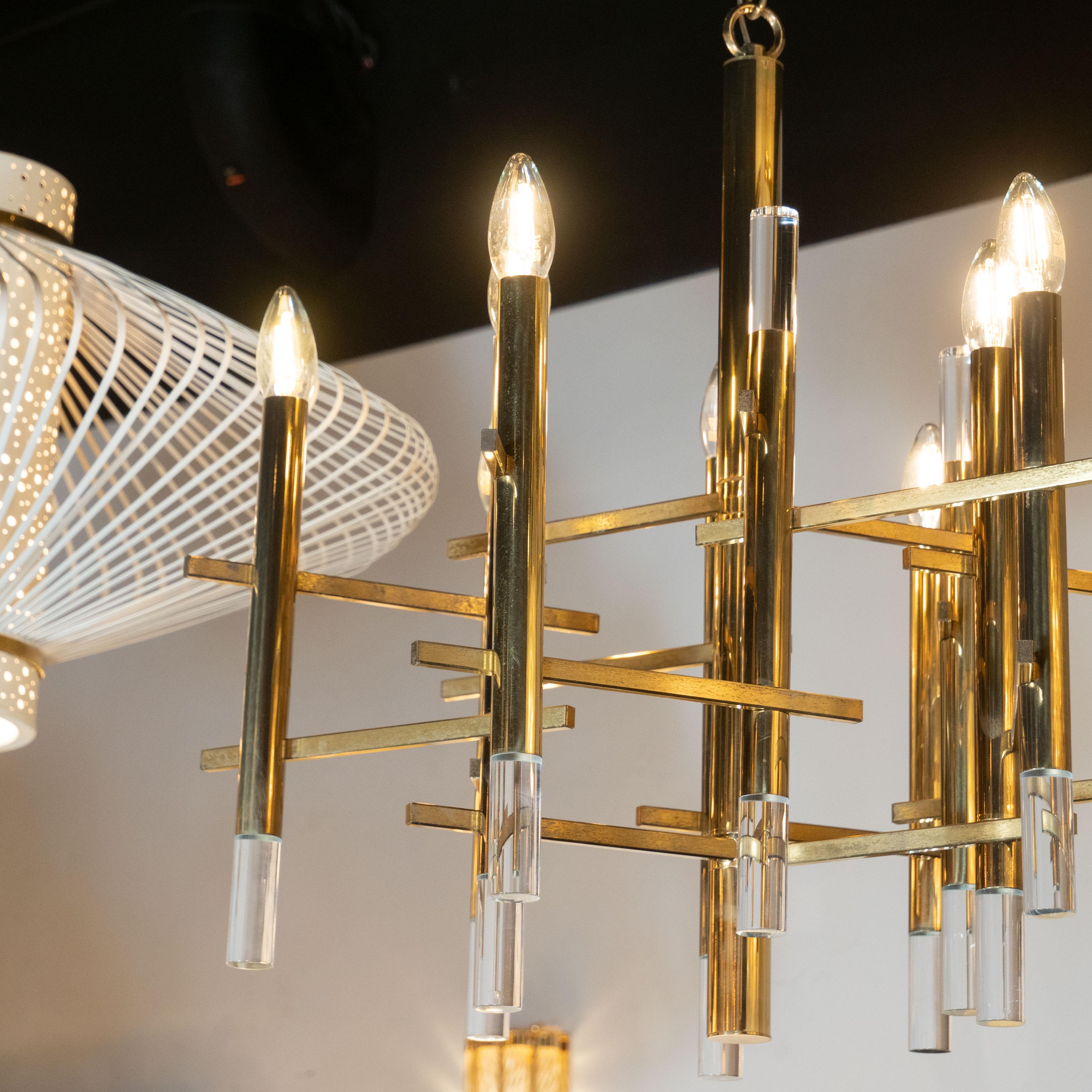 Mid-Century Modern Rectilinear Polished Brass and Lucite Chandelier by Sciolari For Sale 6