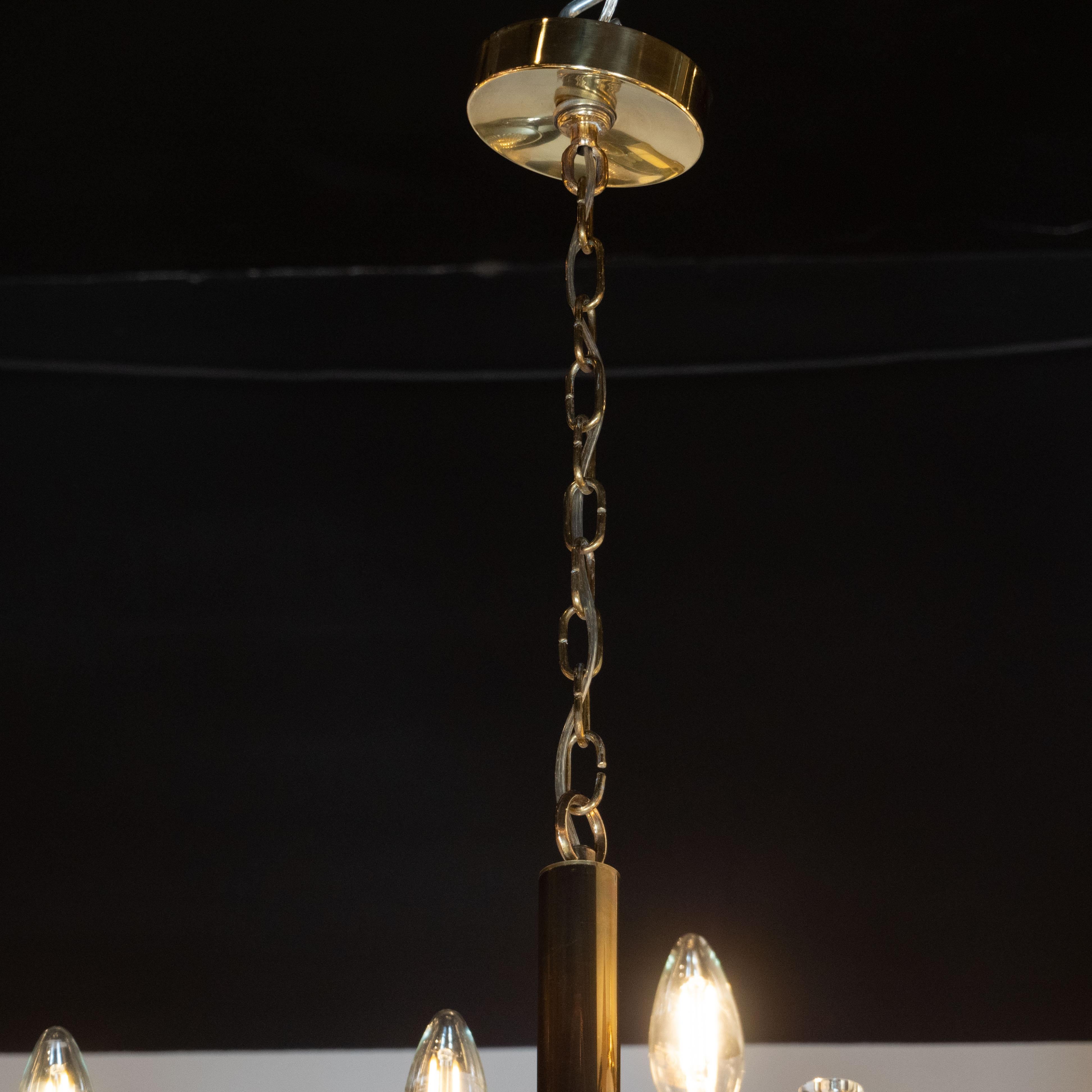 Late 20th Century Mid-Century Modern Rectilinear Polished Brass and Lucite Chandelier by Sciolari For Sale